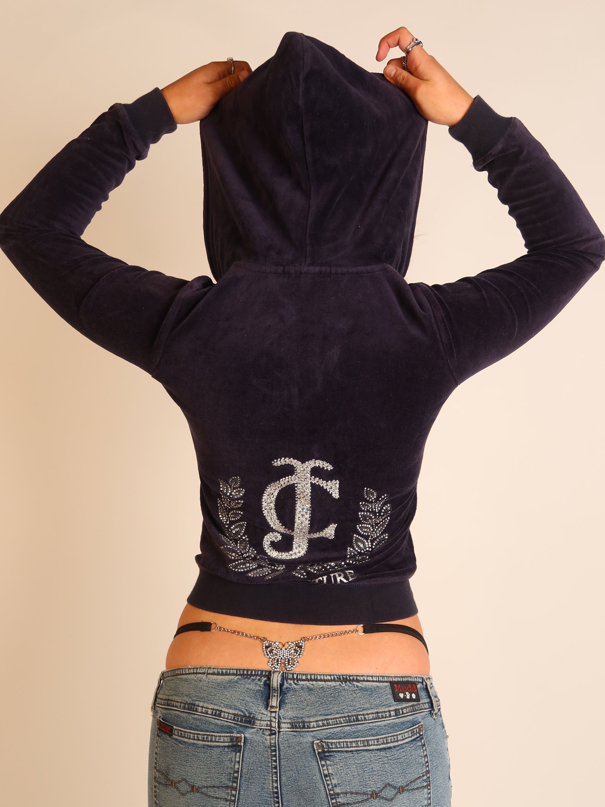 Juicy Couture Navy Velour Zip Hoodie XS/S