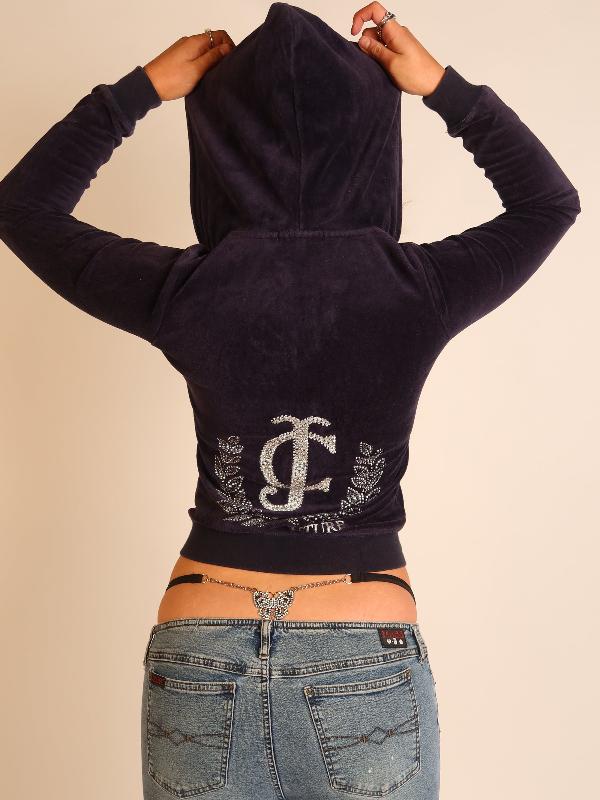 Juicy Couture Navy Velour Zip Hoodie XS/S