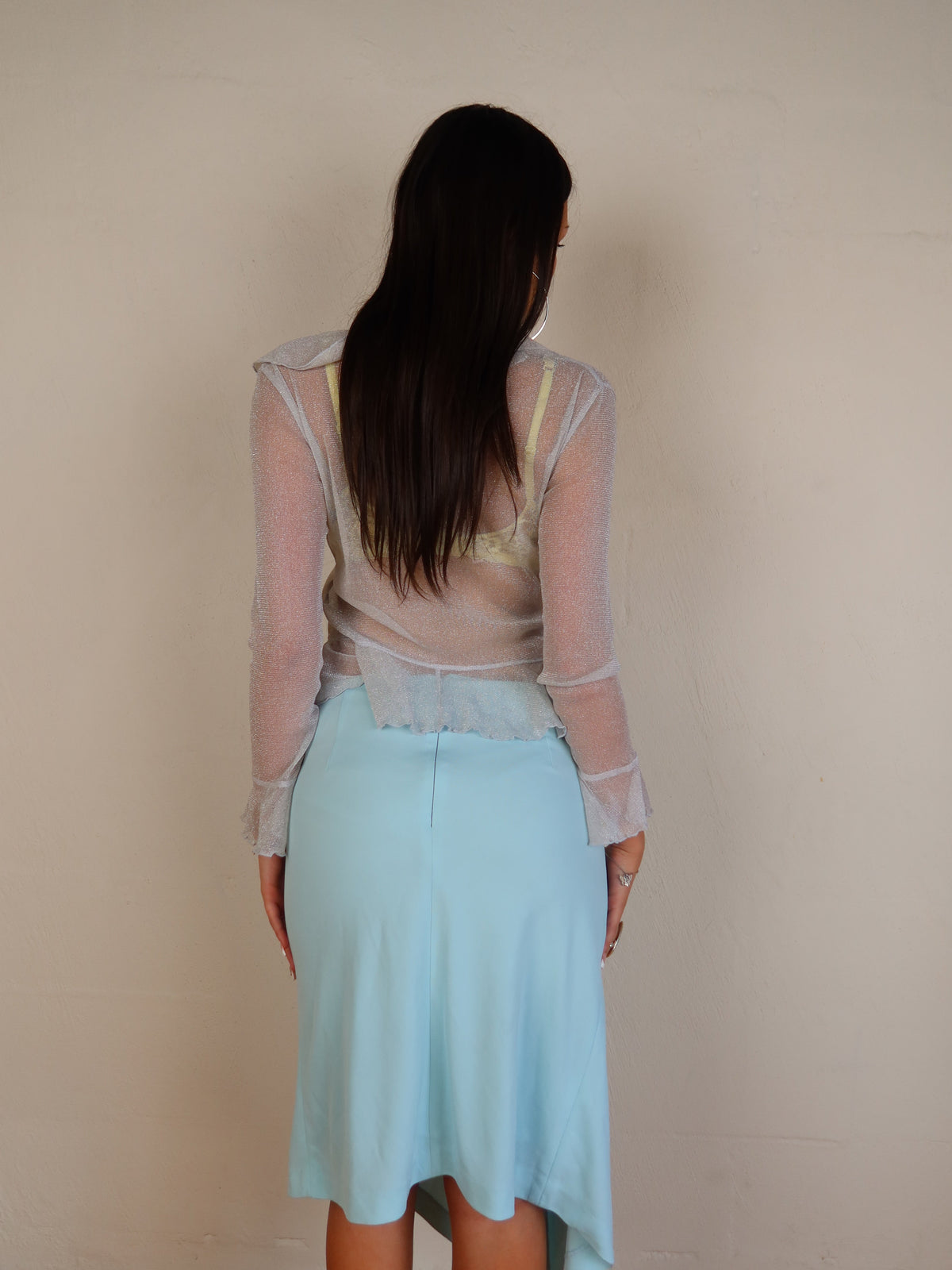 Baby Blue Ruched Midi Skirt S
