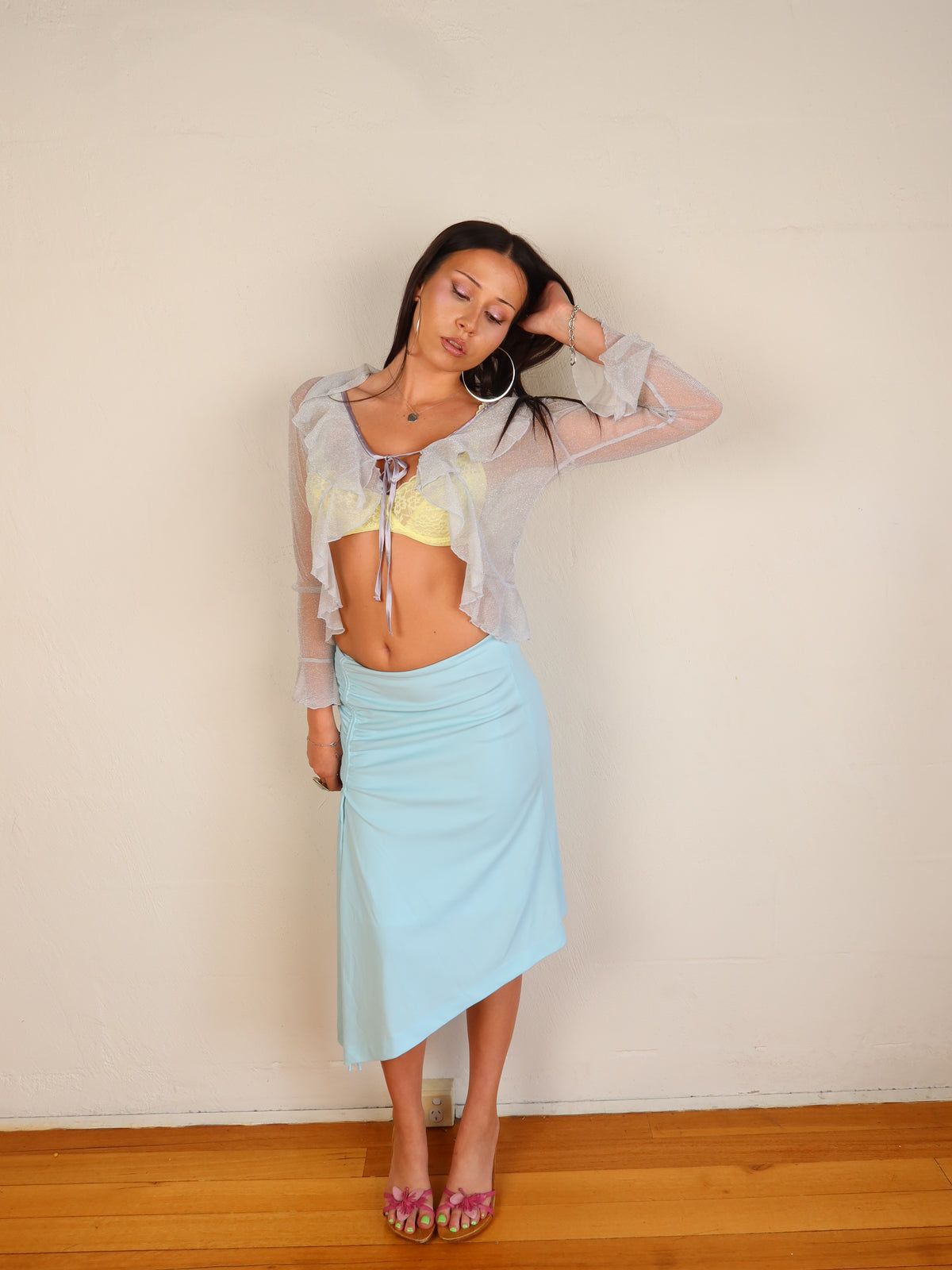 Baby Blue Ruched Midi Skirt S