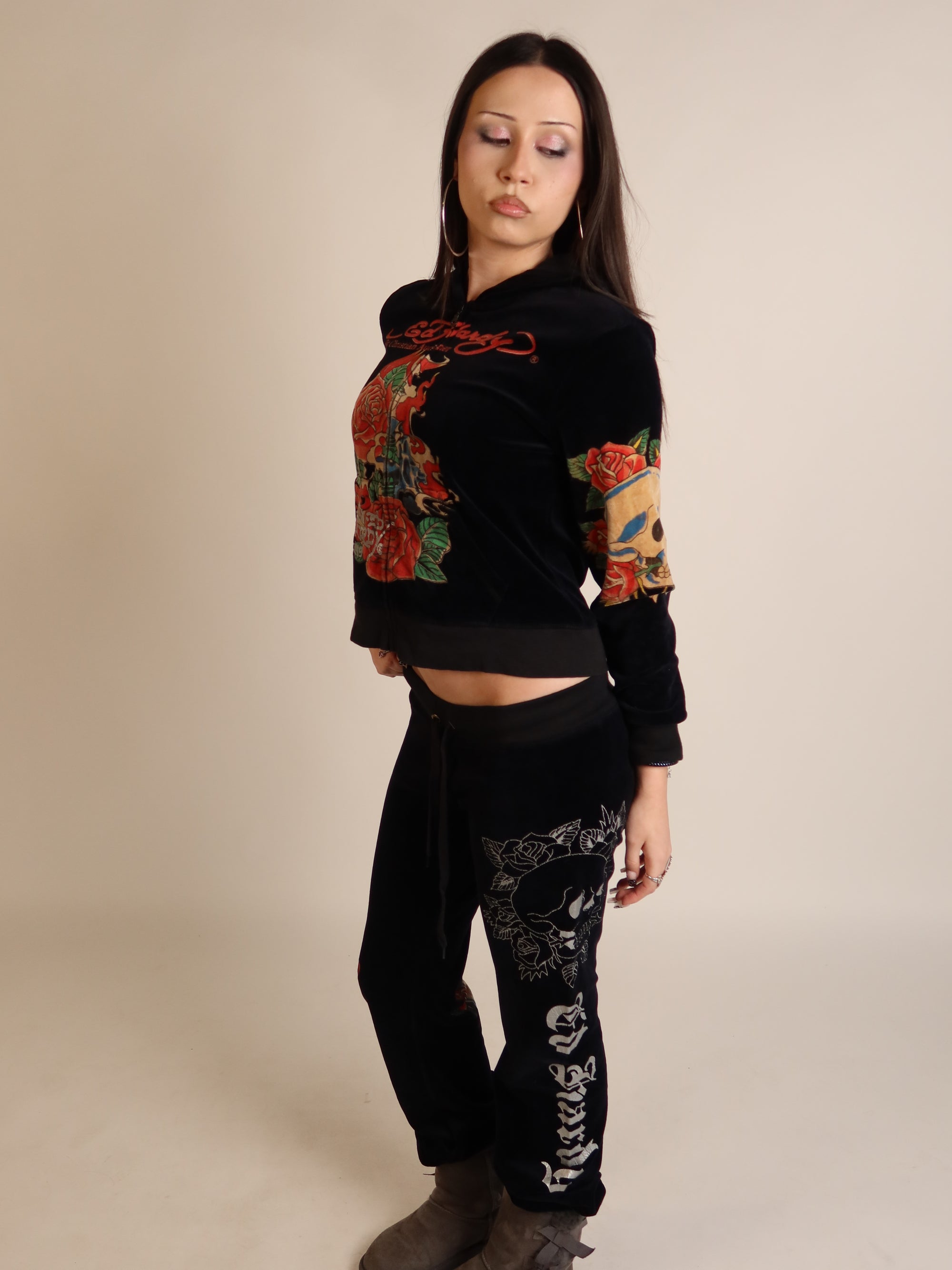 Ed Hardy Black Velour Set S/M