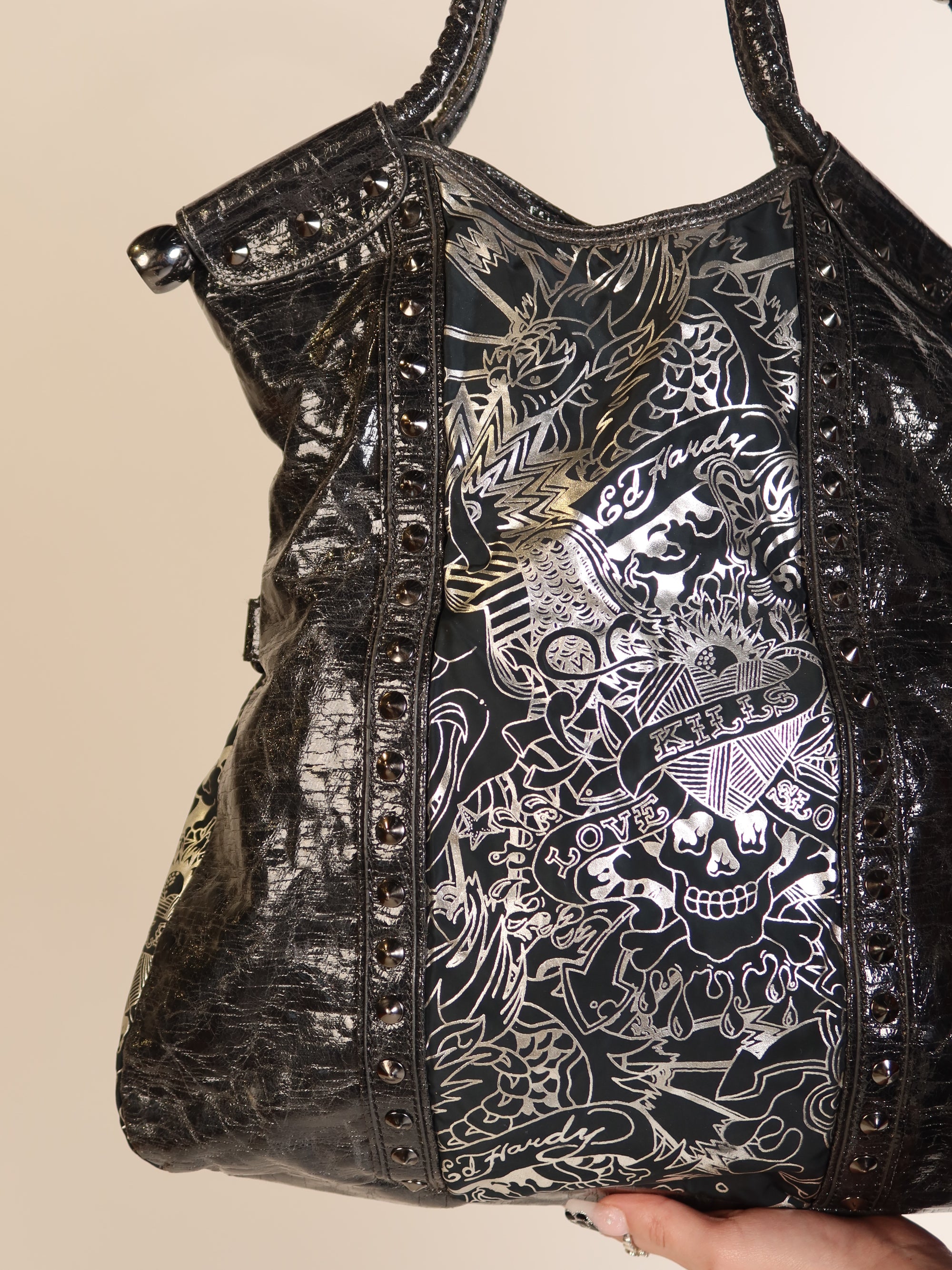 Ed Hardy Studded Tattoo Tote Bag