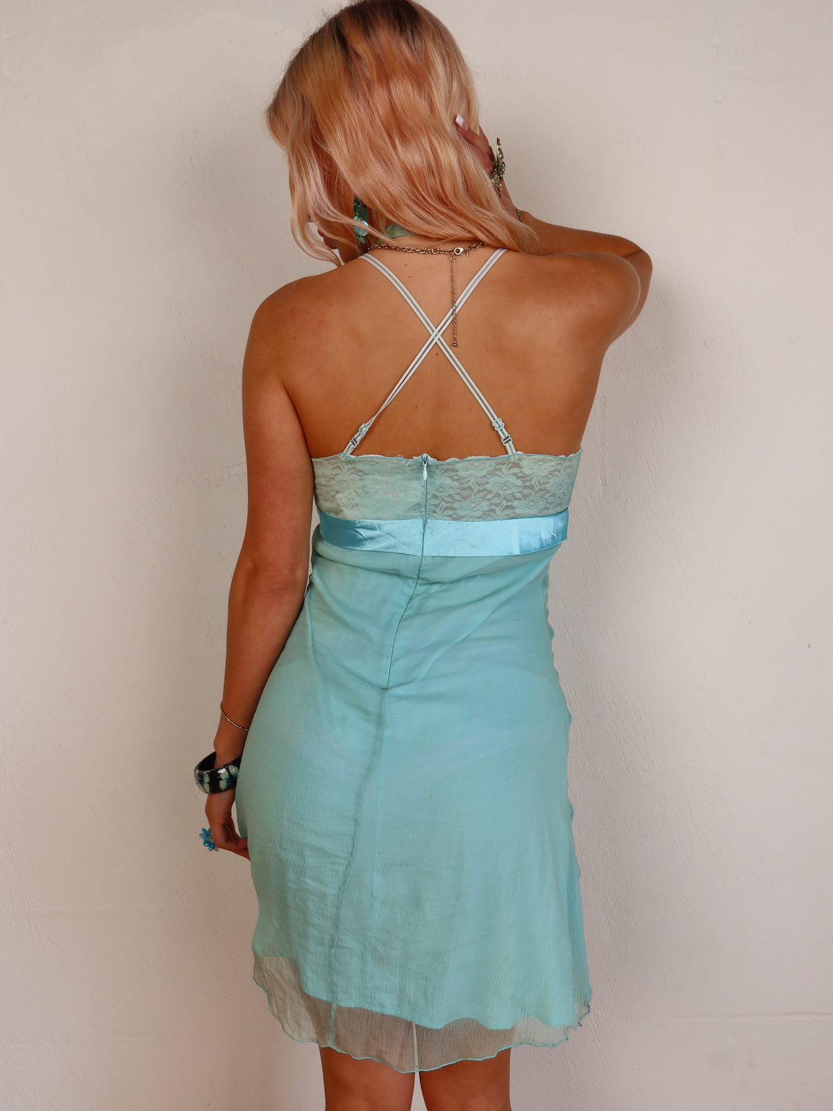 Aqua Lace Chiffon Midi Dress XS/S