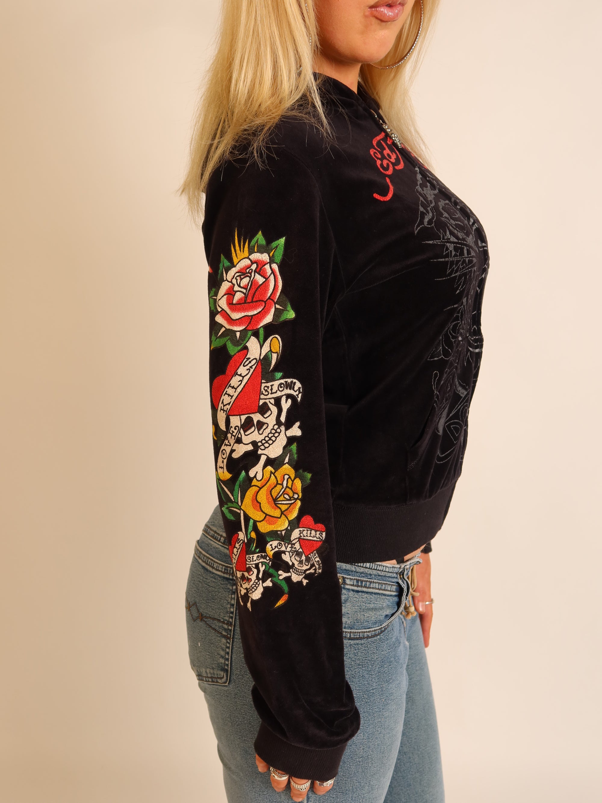 Ed Hardy Tiger Velour Zip Hoodie S/M