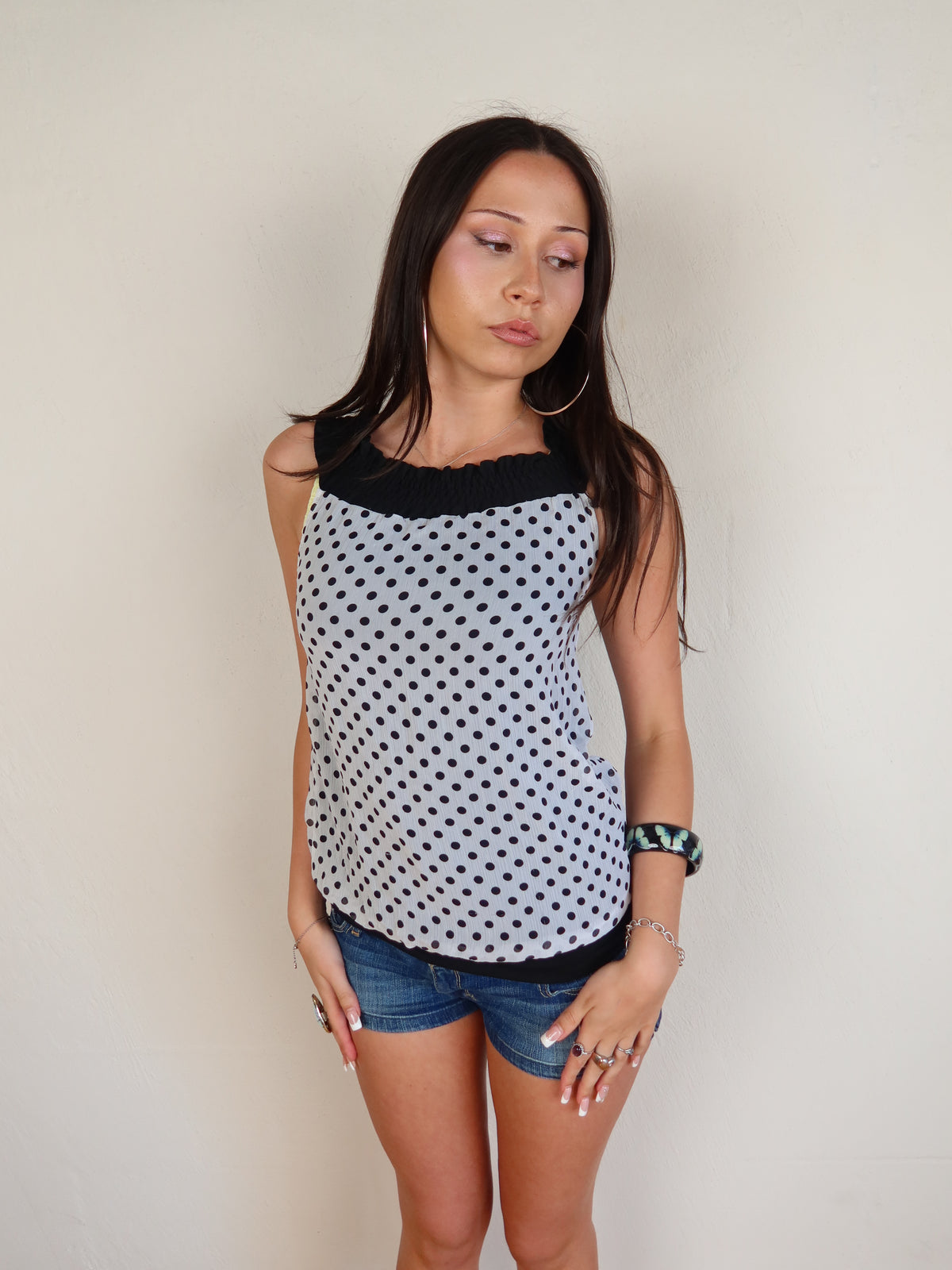Polka Dot Chiffon Bubble Tank S