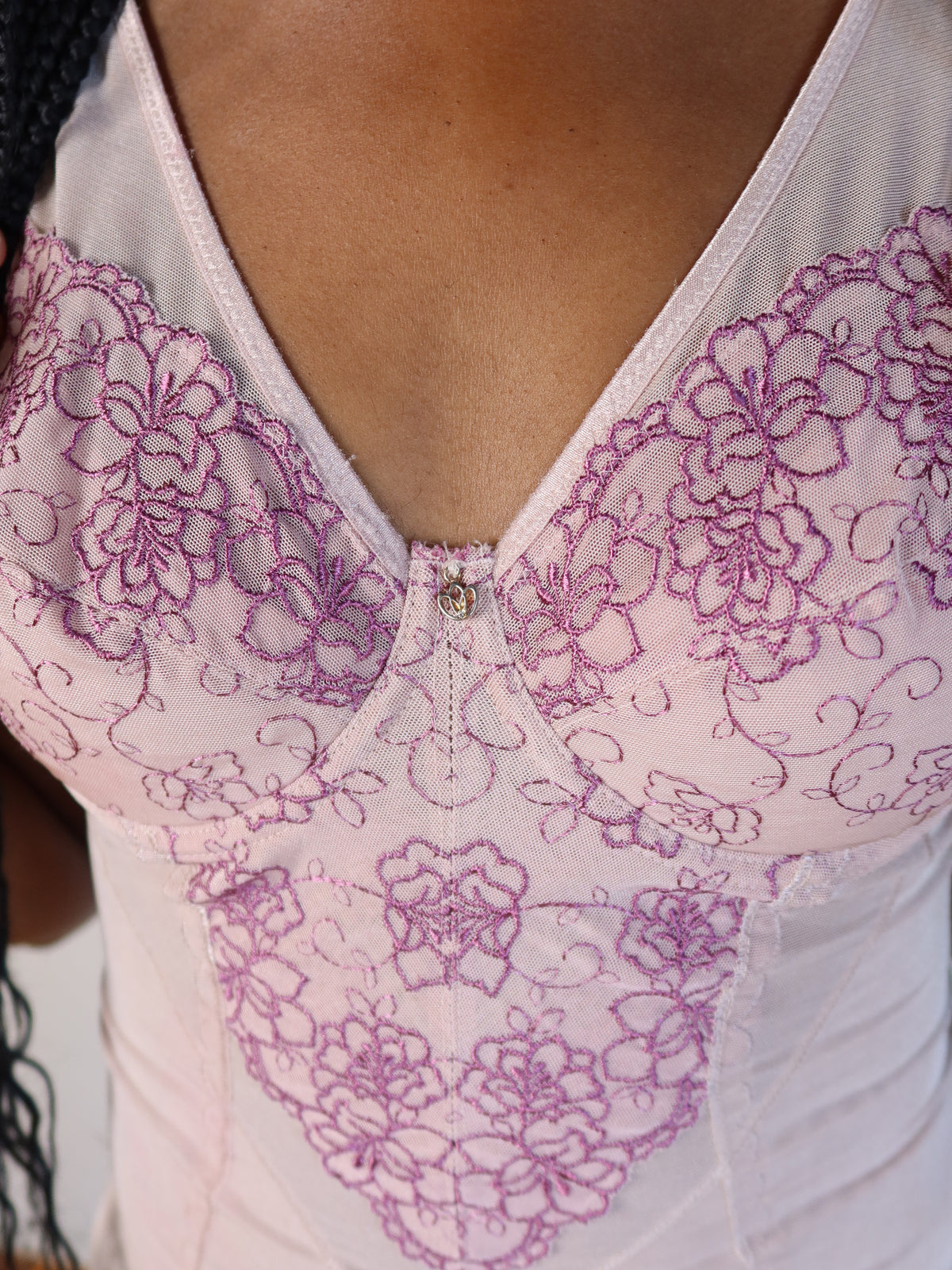 Pink Floral Embroidered Bustier Cami S/M