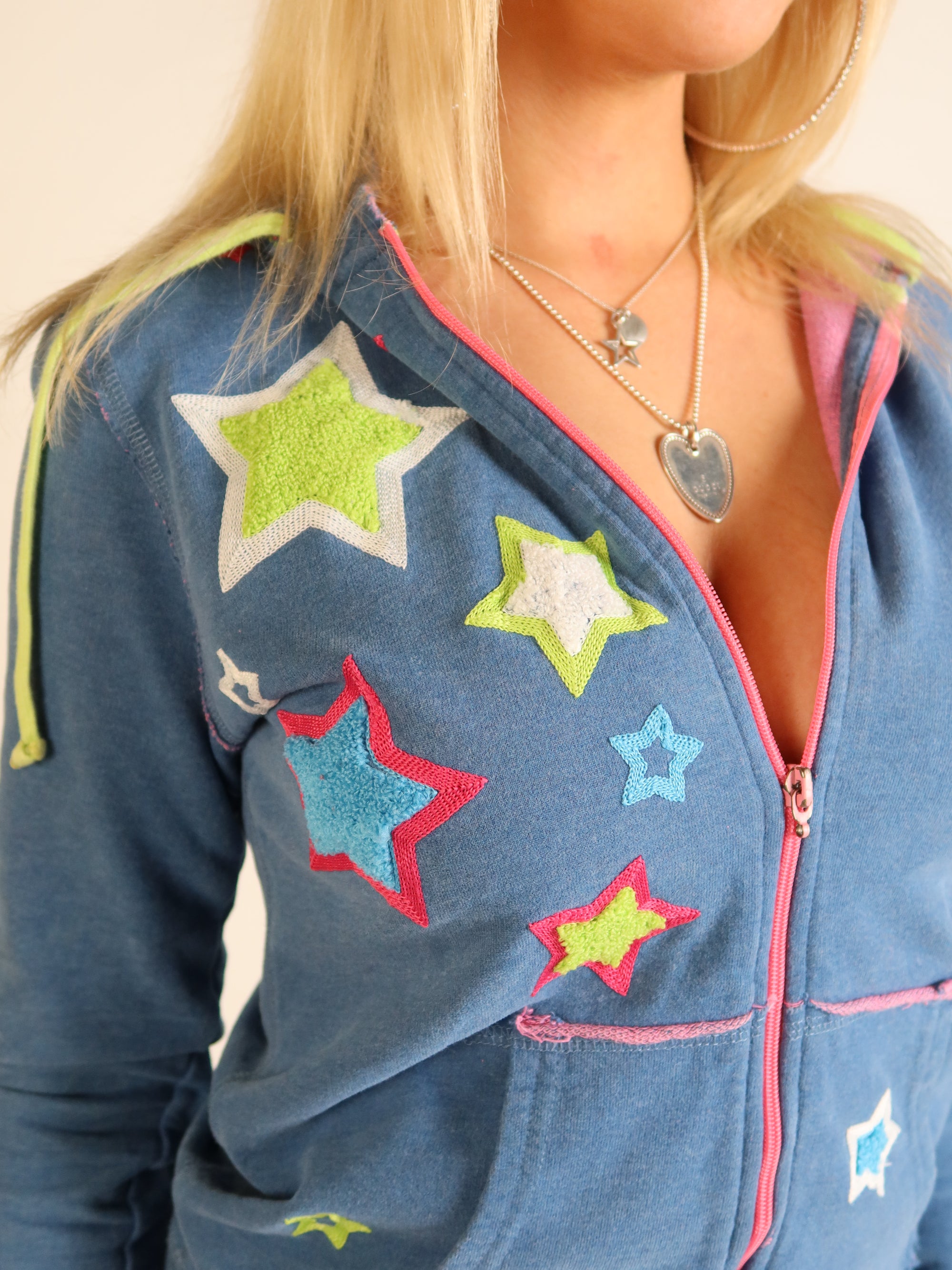 Y2K Blue Star Zip Hoodie S/M