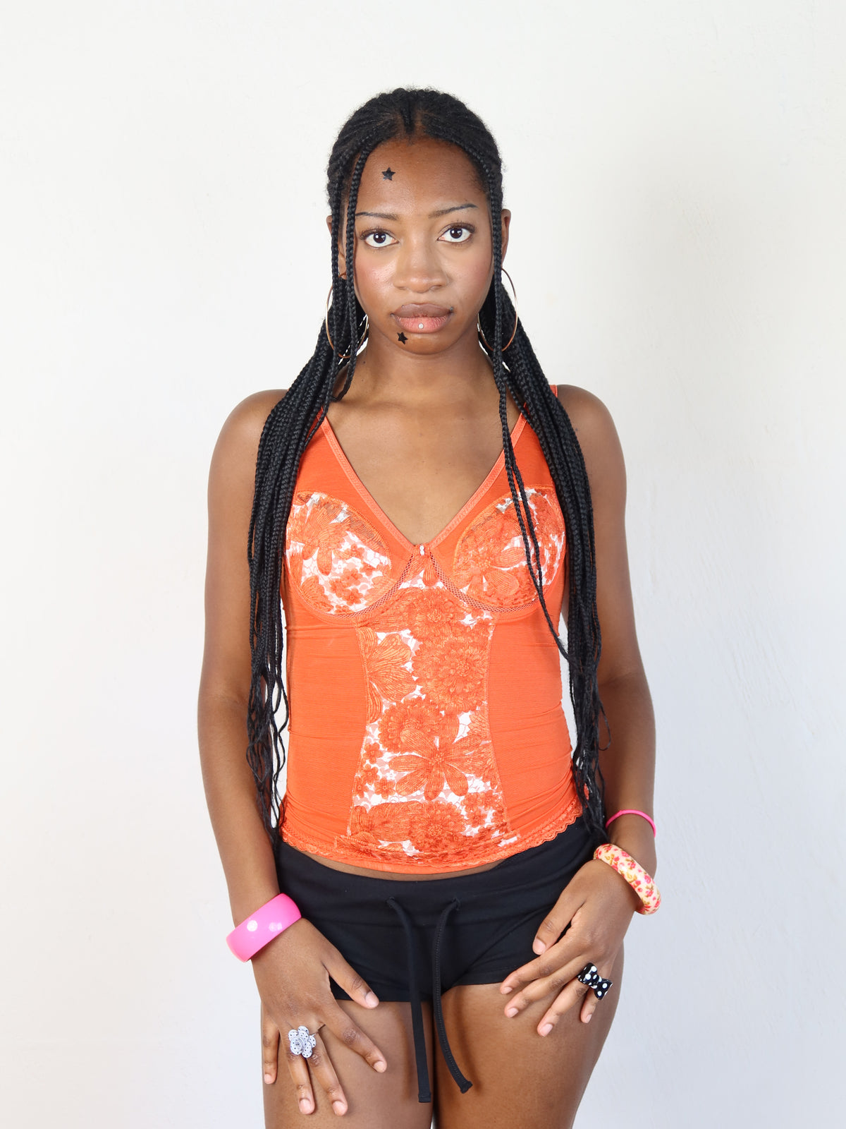 Orange Floral Lace Cami Bustier S/M