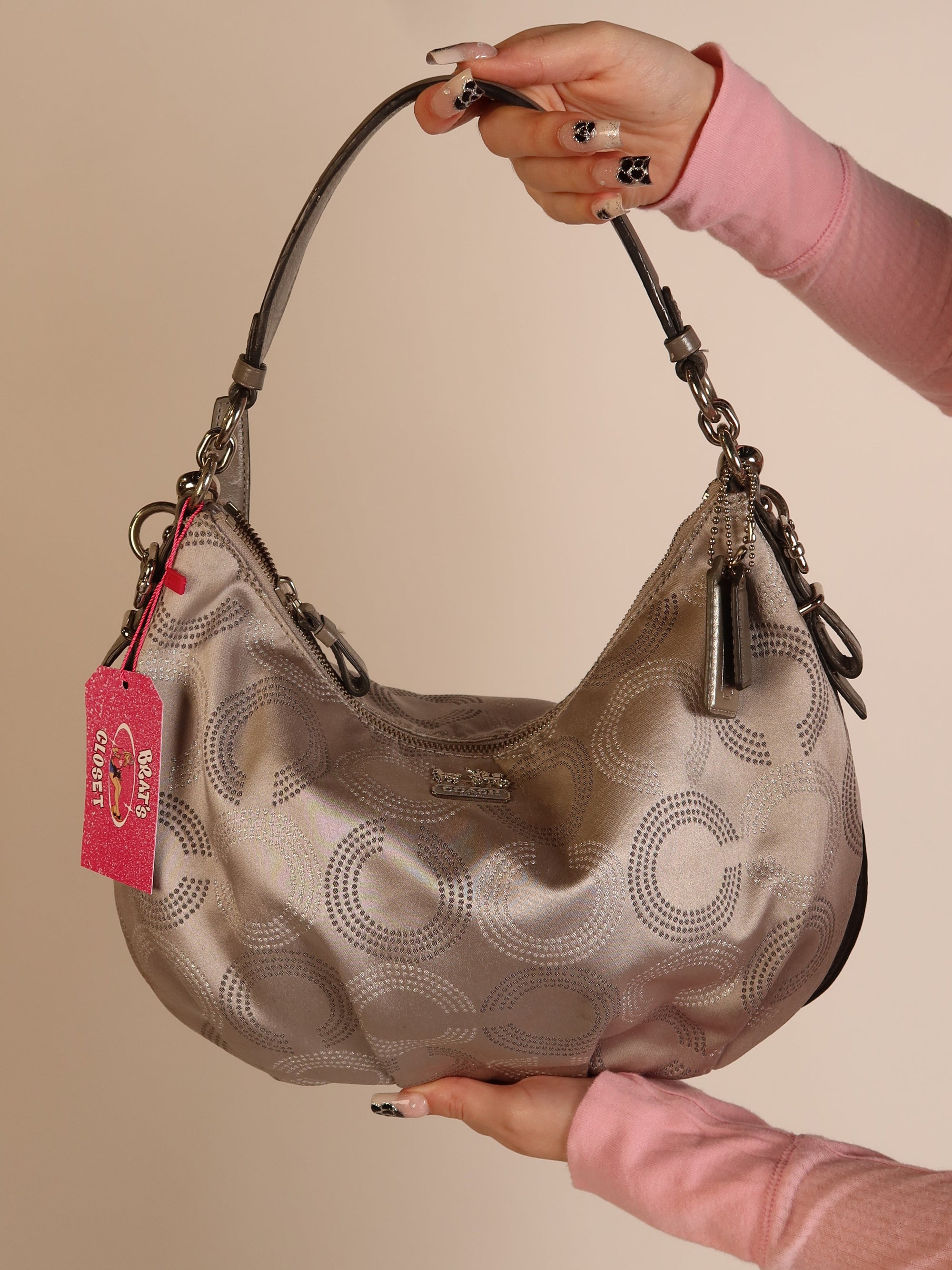Coach Op Art Satin Hobo Bag