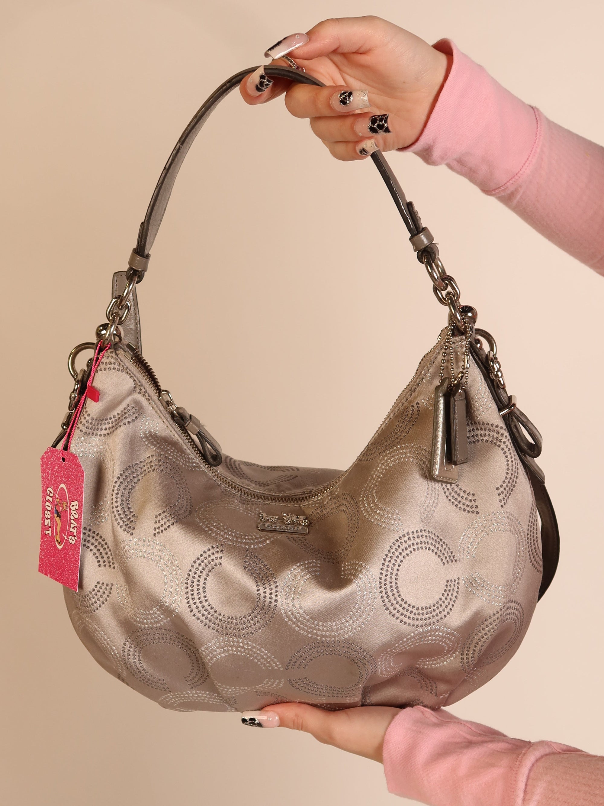 Coach Op Art Satin Hobo Bag