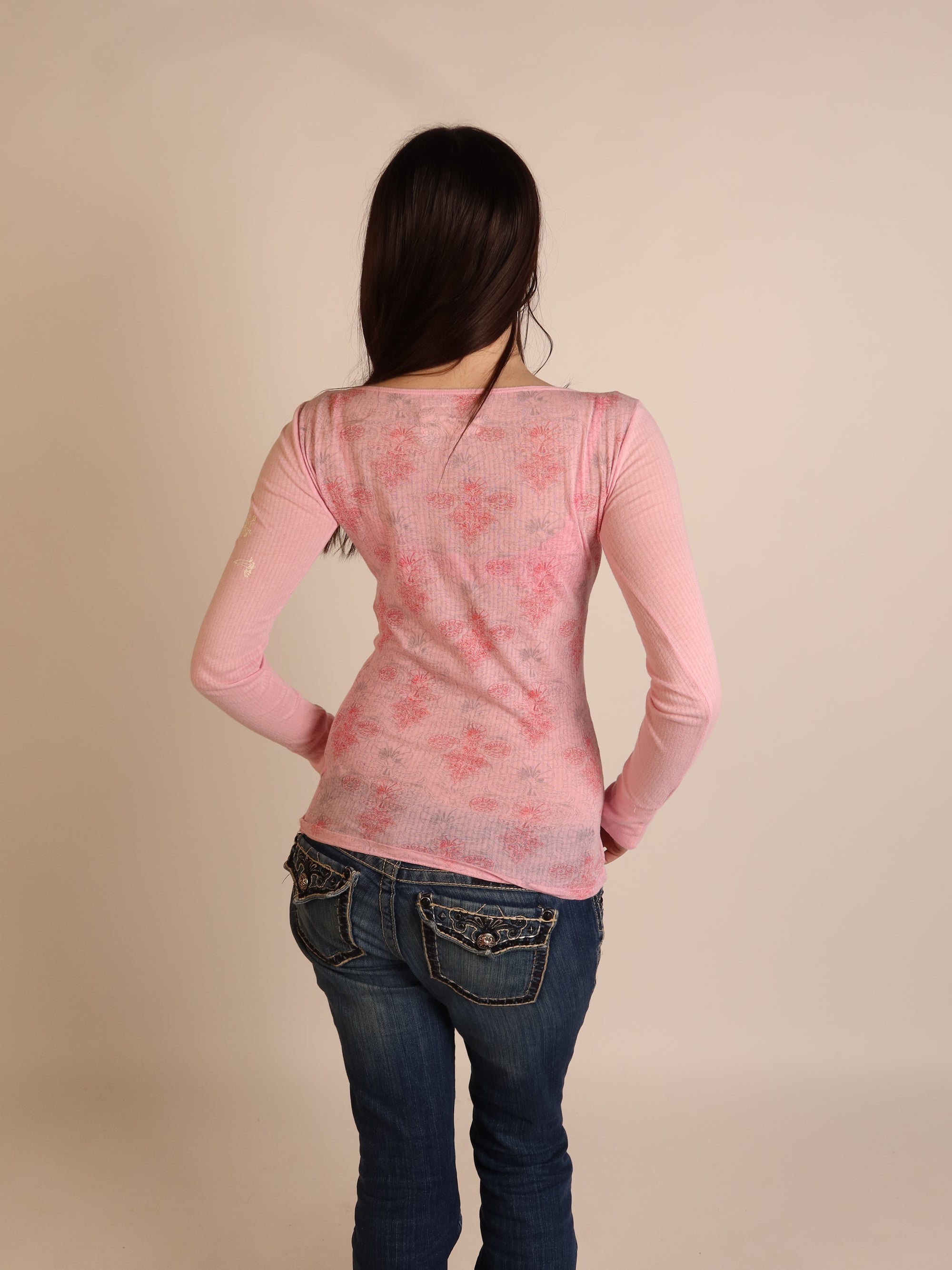 Y2K Pink Floral Long Sleeve XS/S