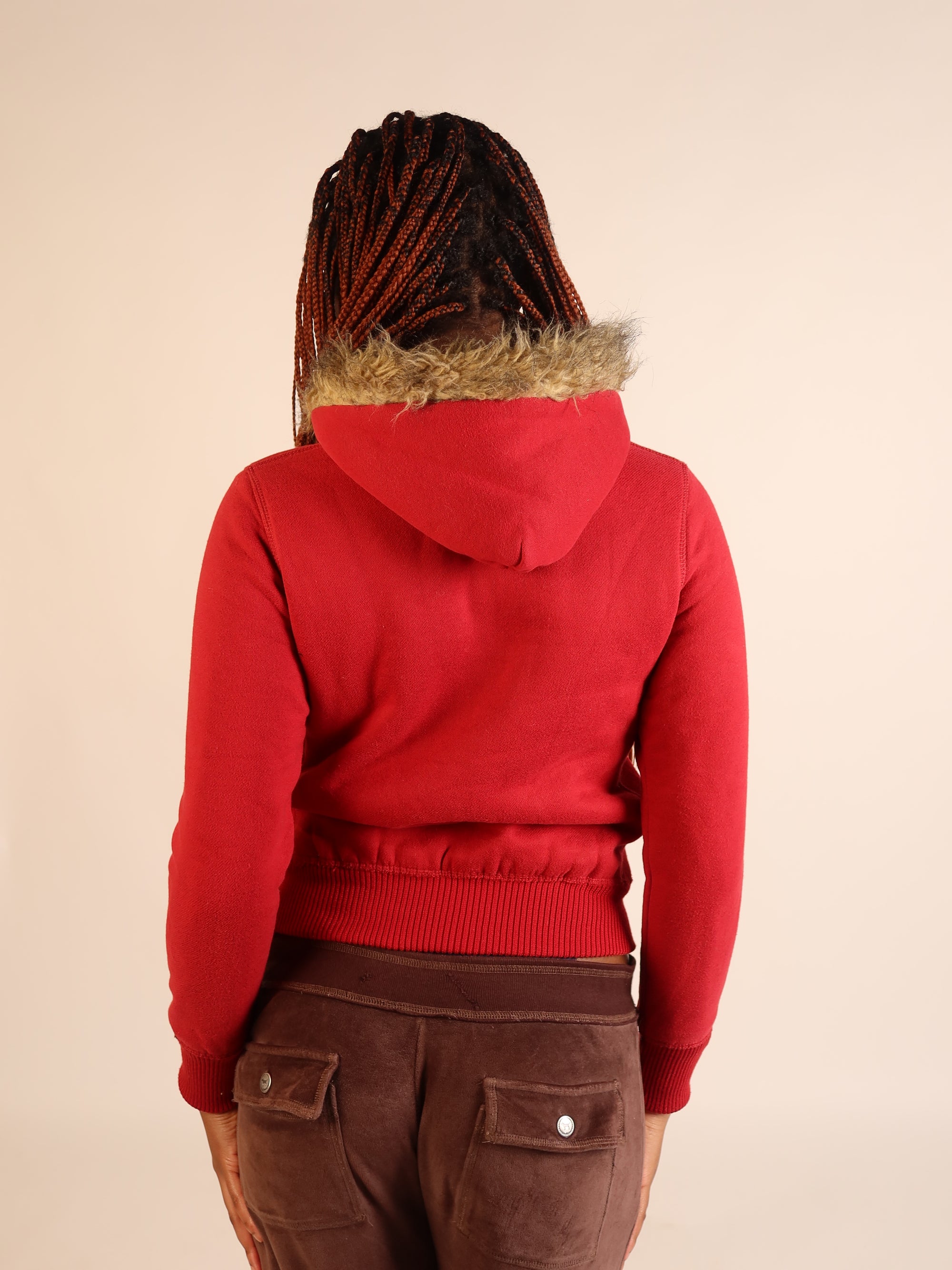 Abercrombie & Fitch Red Fur-Hood Zip Hoodie