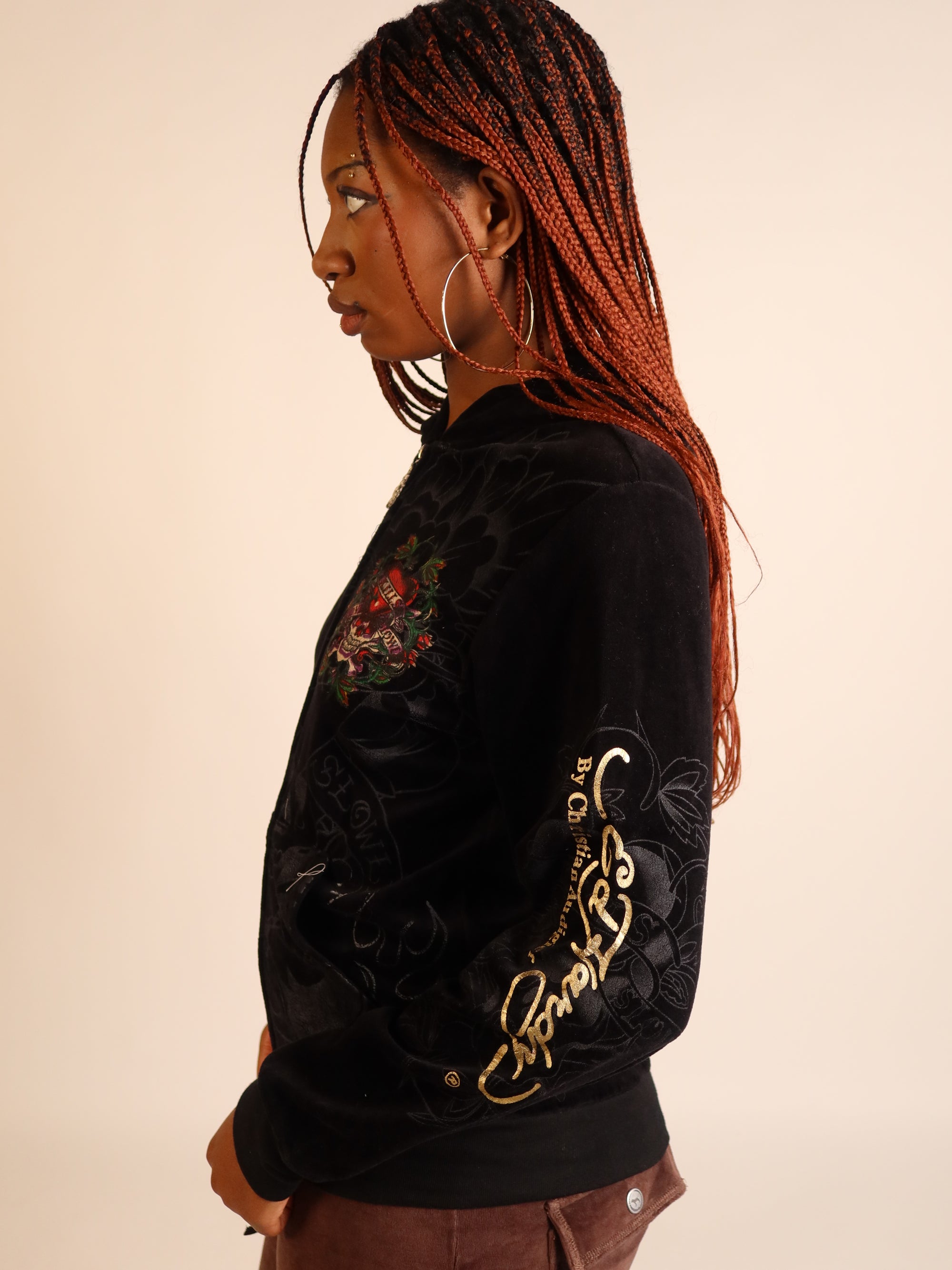 Ed Hardy Black Velour Hoodie S/M