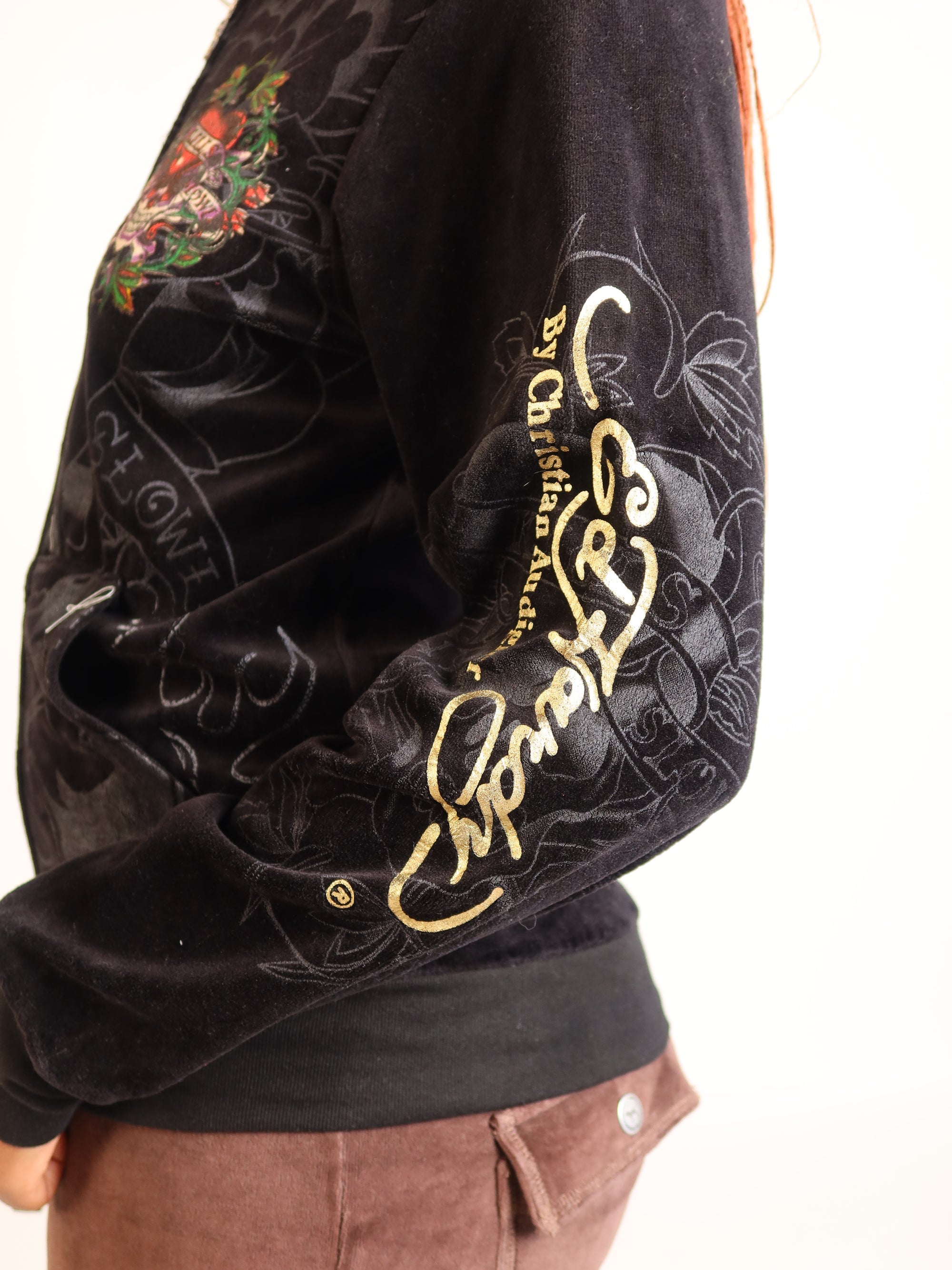 Ed Hardy Black Velour Hoodie S/M