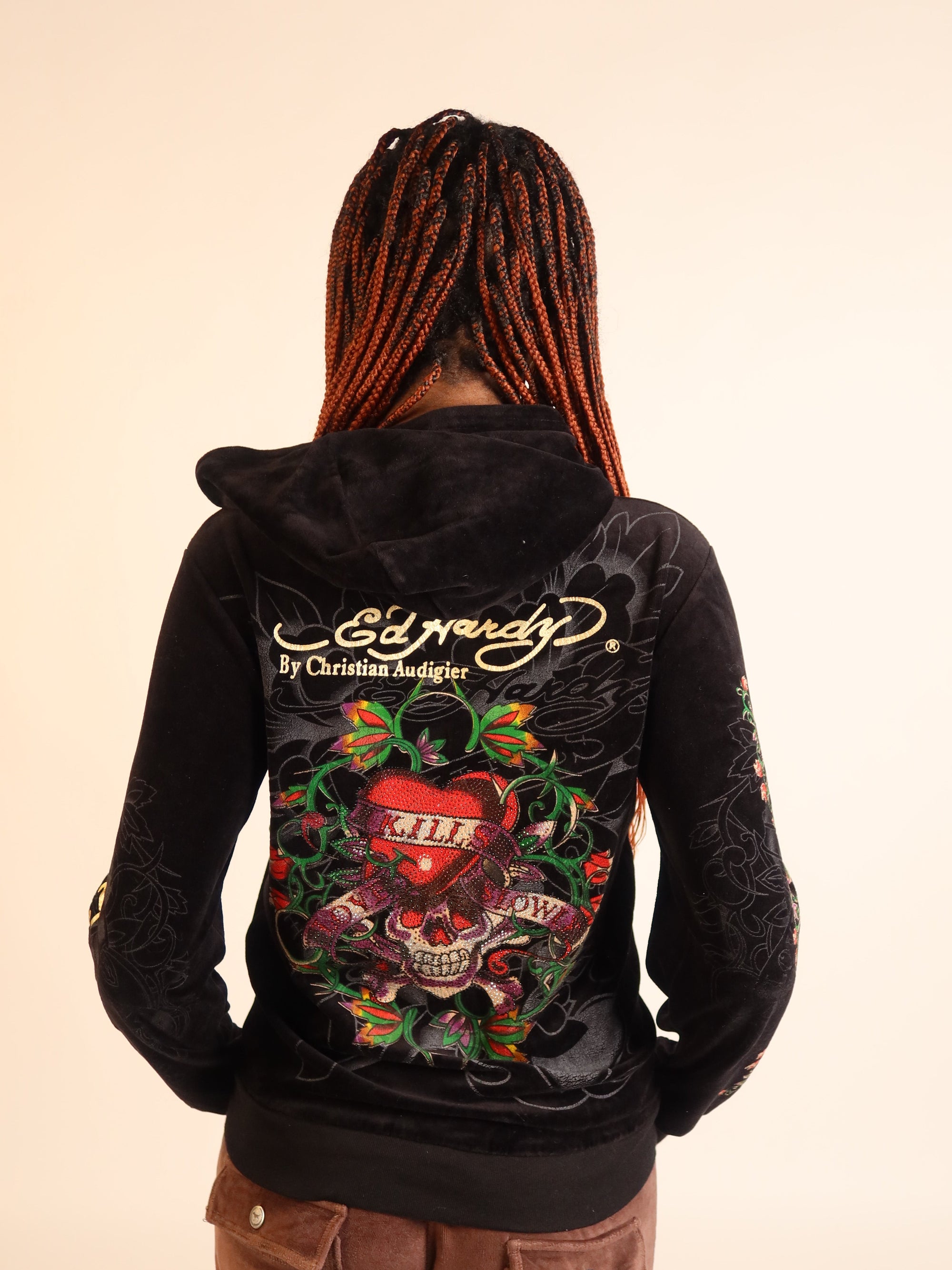 Ed Hardy Black Velour Hoodie S/M
