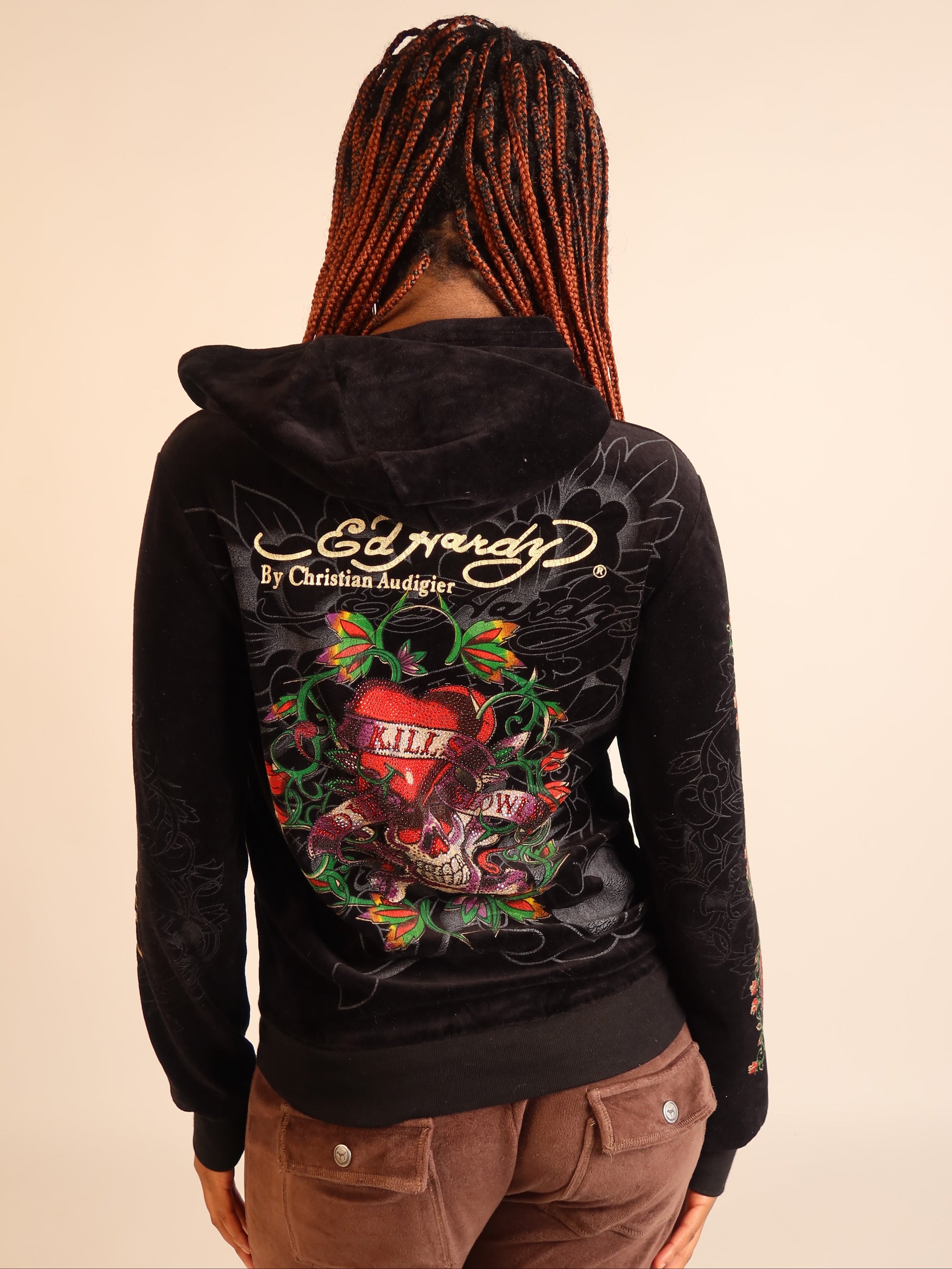 Ed Hardy Black Velour Hoodie S/M