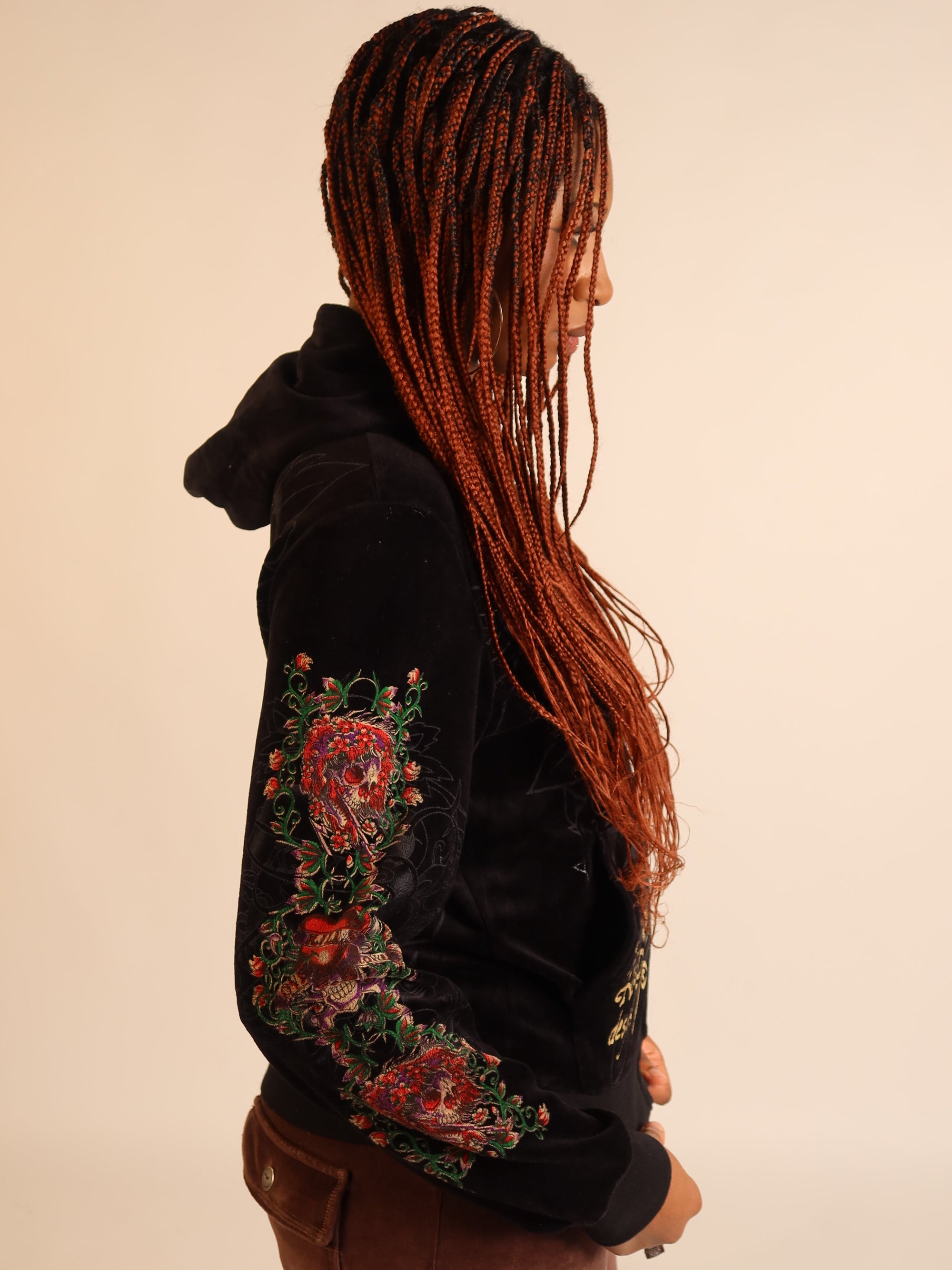 Ed Hardy Black Velour Hoodie S/M