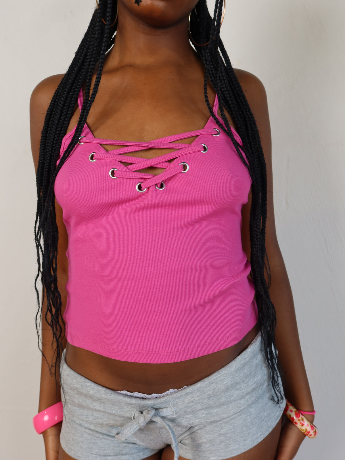 Jane Norman Pink Lace-Up Cami S/M