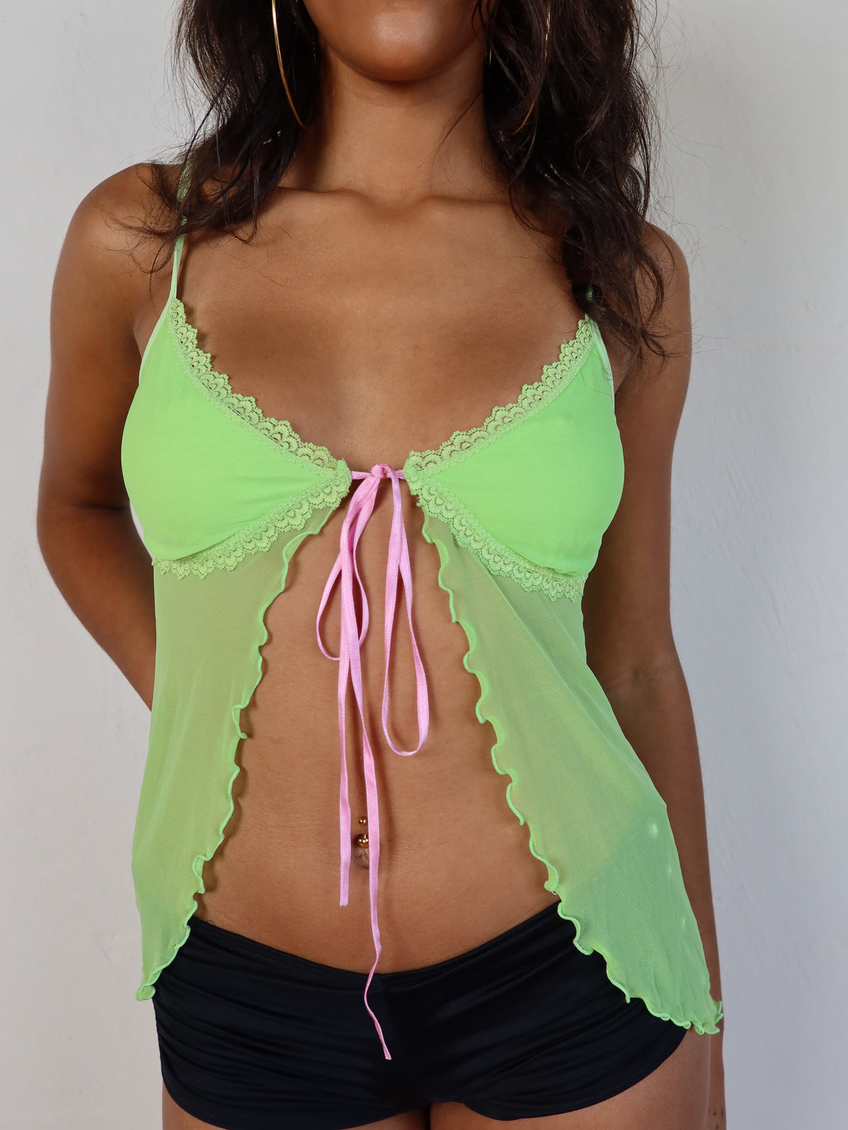 Lime Green Tie-Front Babydoll Cami XS/S