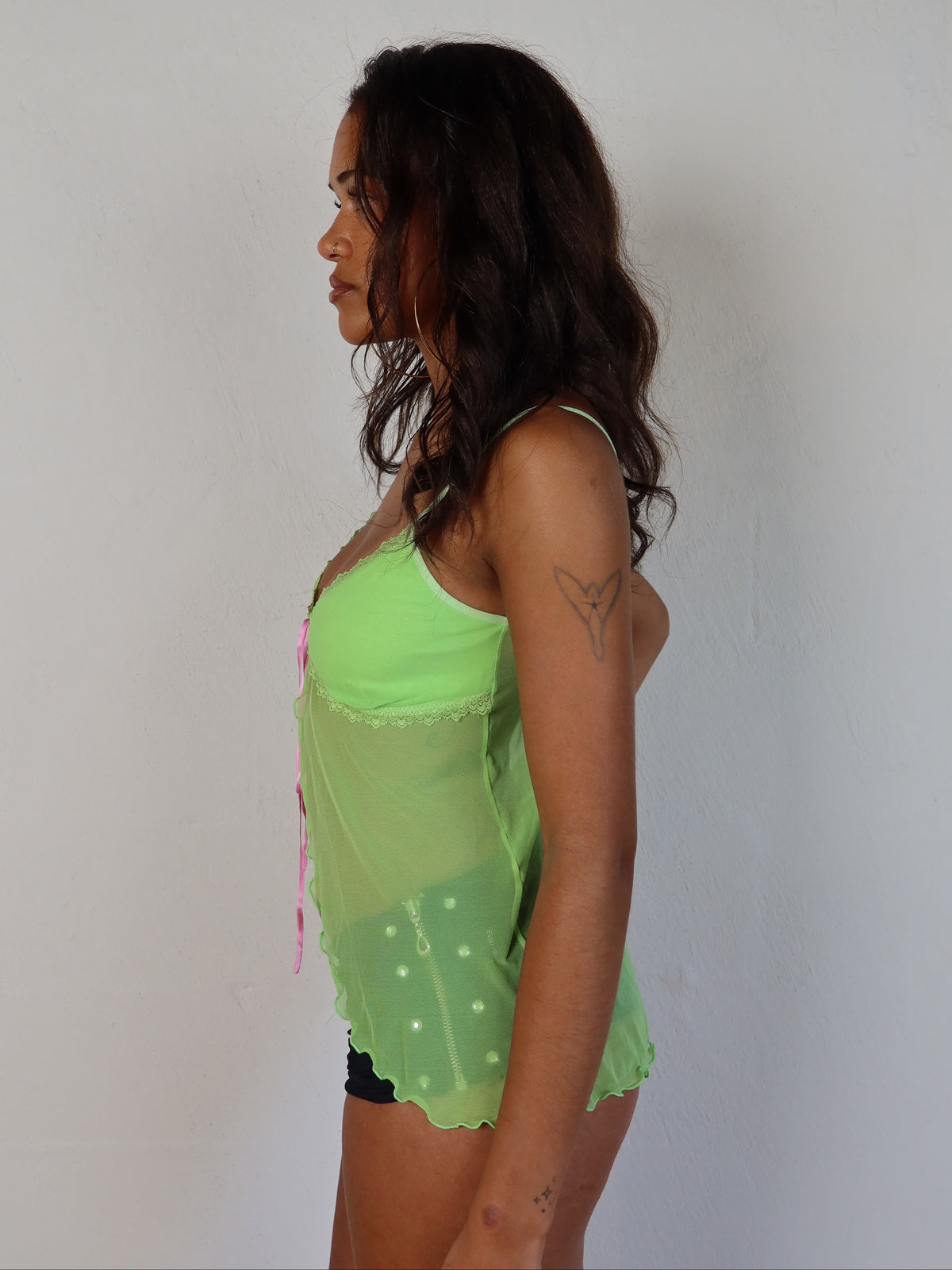 Lime Green Tie-Front Babydoll Cami XS/S