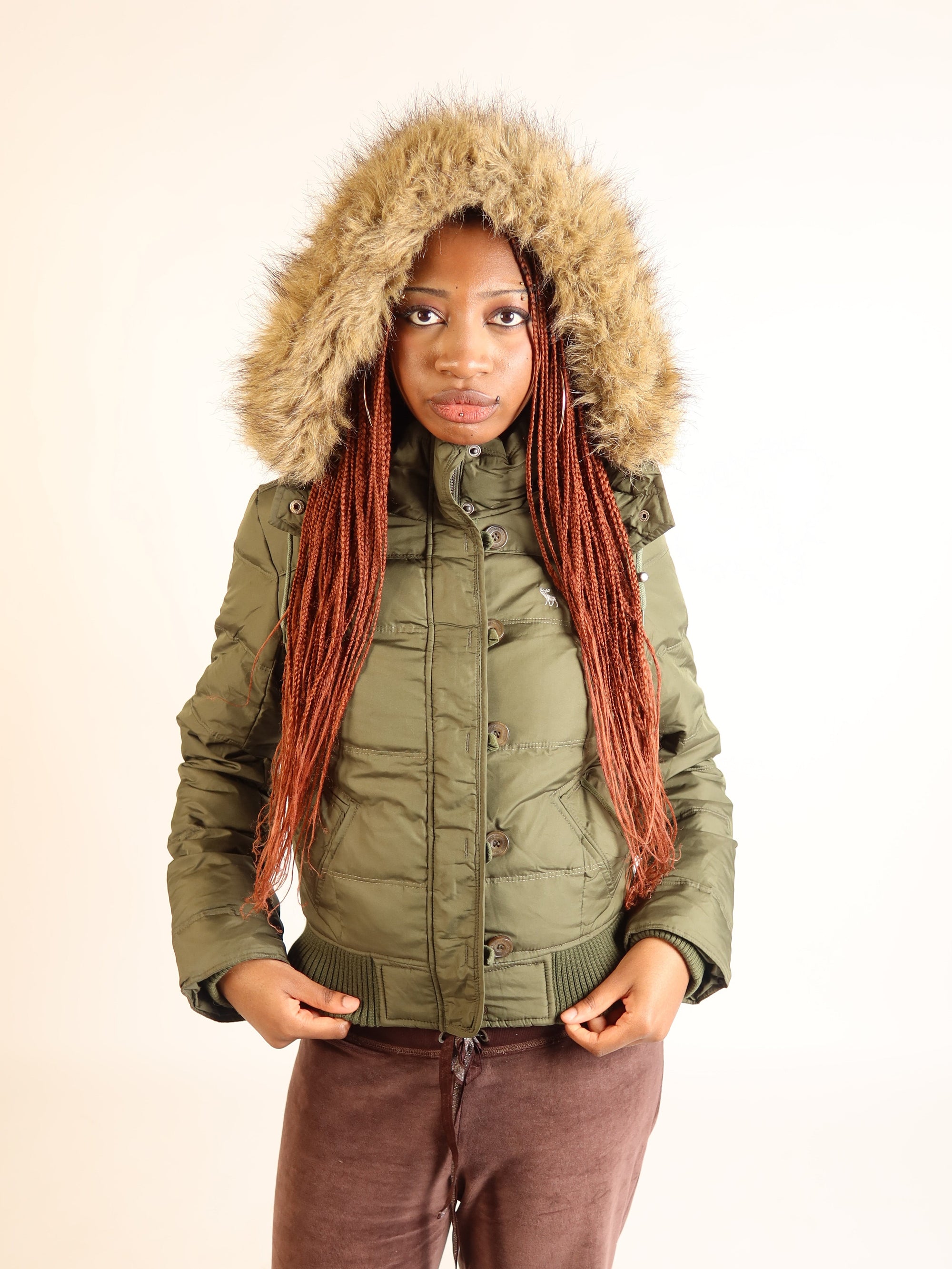 Abercrombie & Fitch Khaki Fur-Hood Puffer Jacket S/M