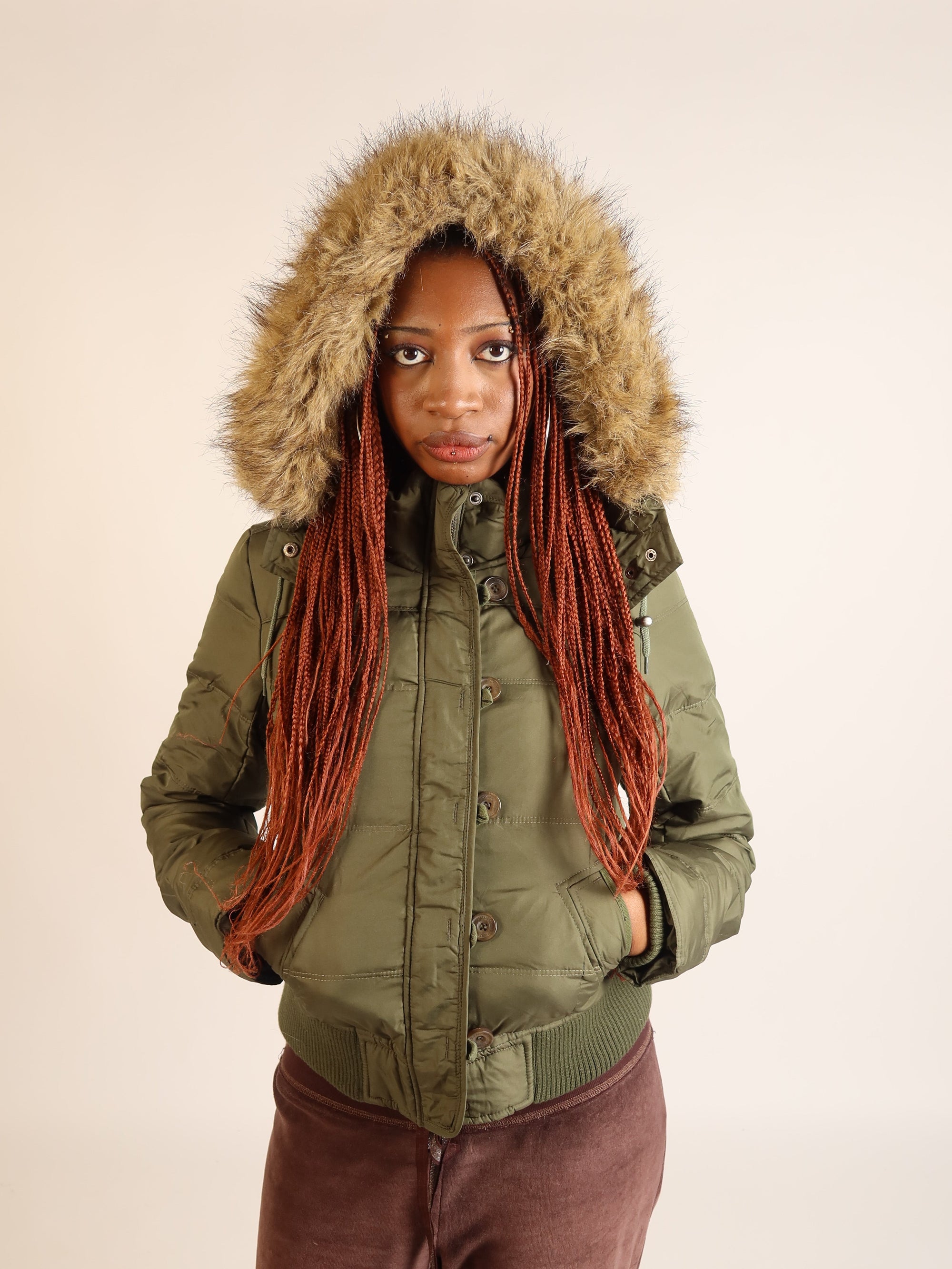 Abercrombie & Fitch Khaki Fur-Hood Puffer Jacket S/M