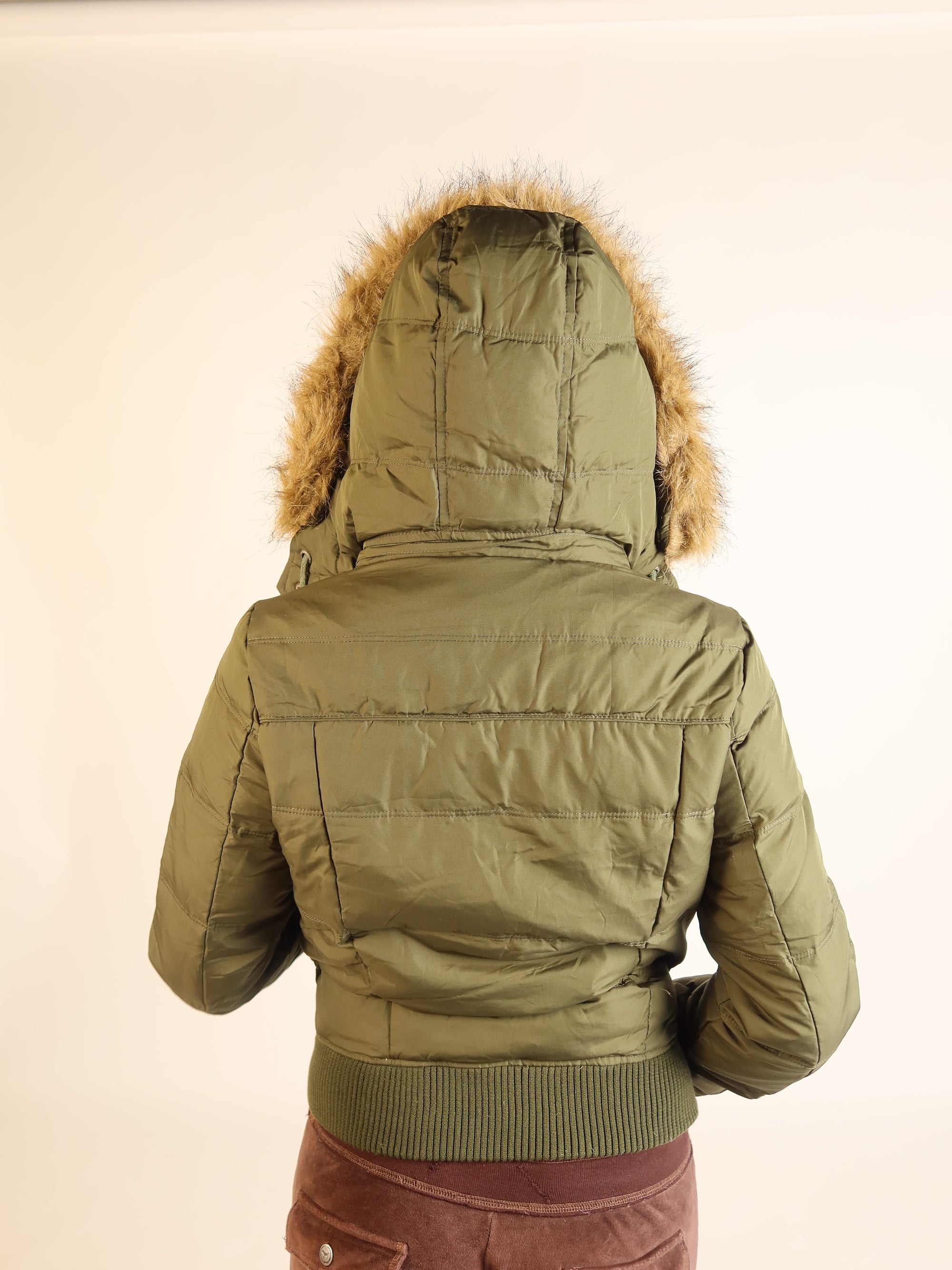 Abercrombie & Fitch Khaki Fur-Hood Puffer Jacket S/M