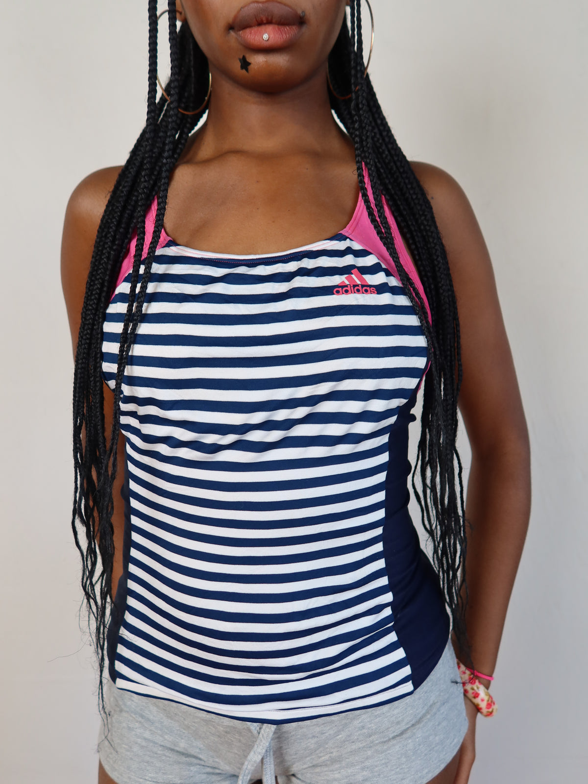 Adidas Navy Striped Racer Tank S/M