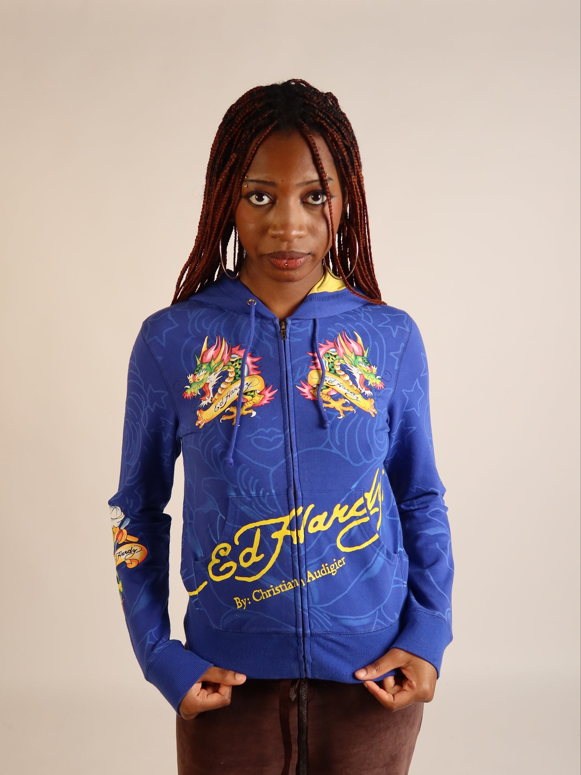 Ed Hardy Blue Dragon Zip Hoodie S/M