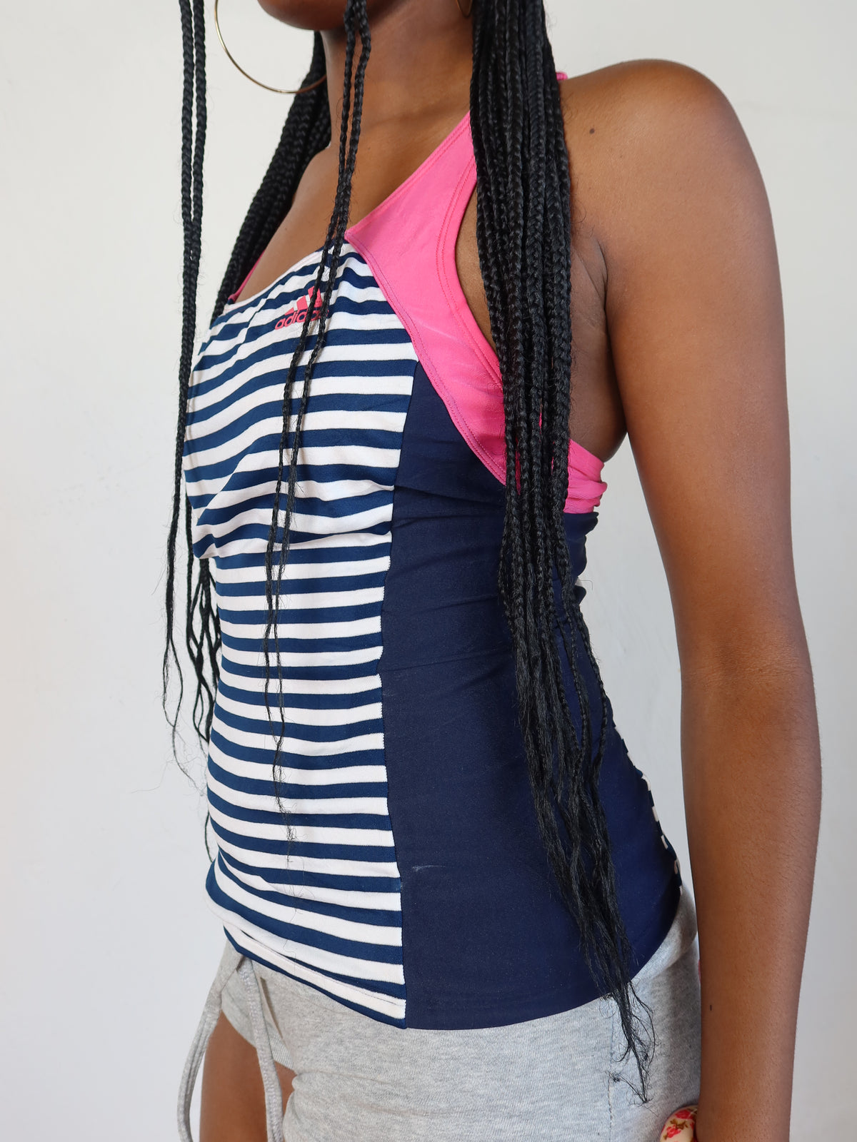 Adidas Navy Striped Racer Tank S/M