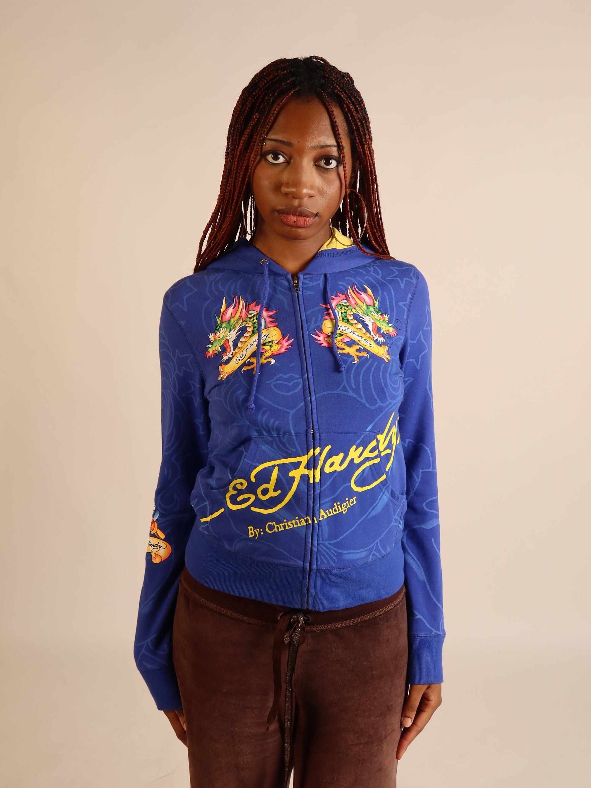 Ed Hardy Blue Dragon Zip Hoodie S/M
