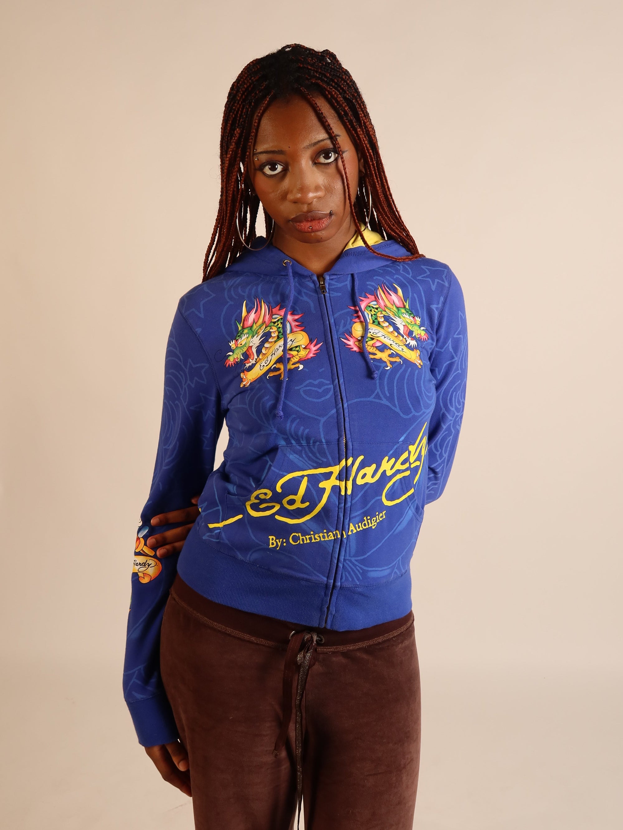 Ed Hardy Blue Dragon Zip Hoodie S/M