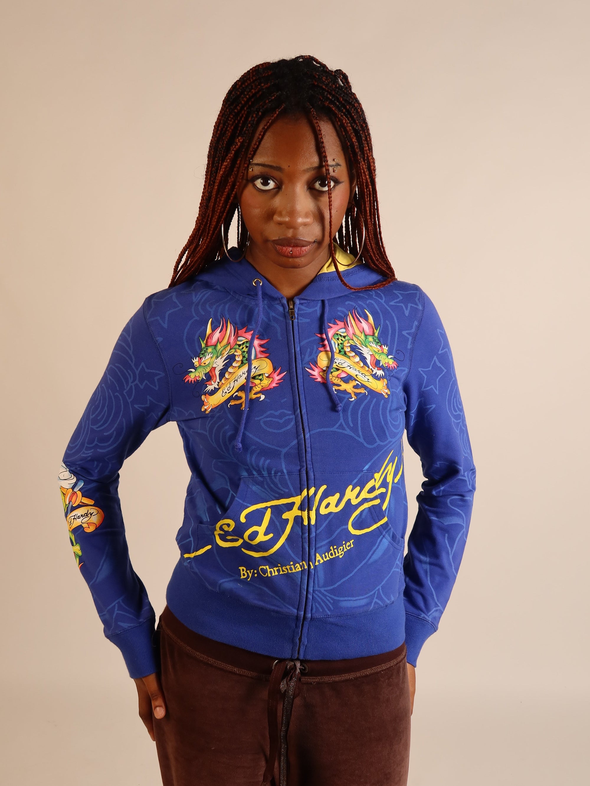 Ed Hardy Blue Dragon Zip Hoodie S/M