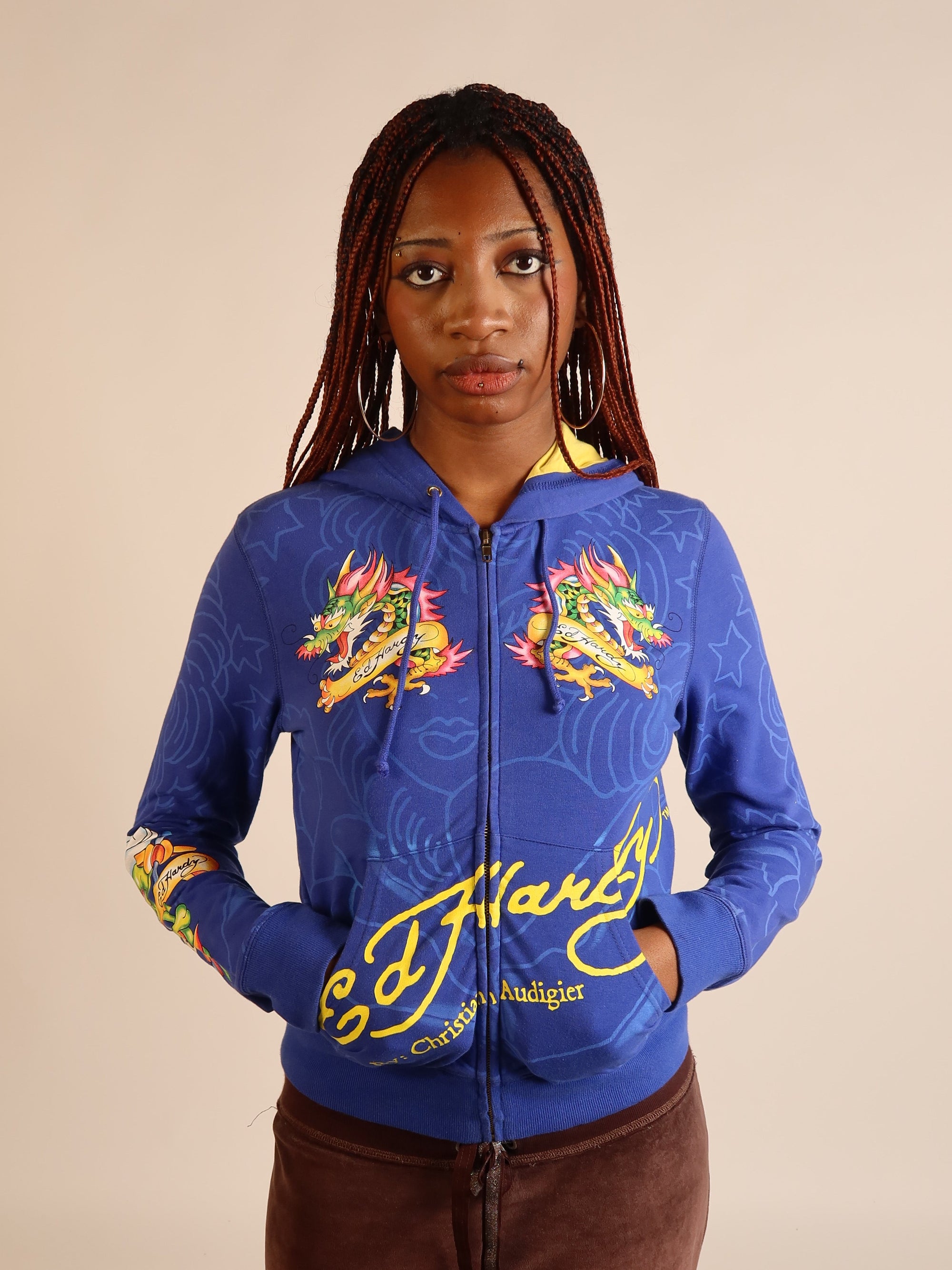 Ed Hardy Blue Dragon Zip Hoodie S/M