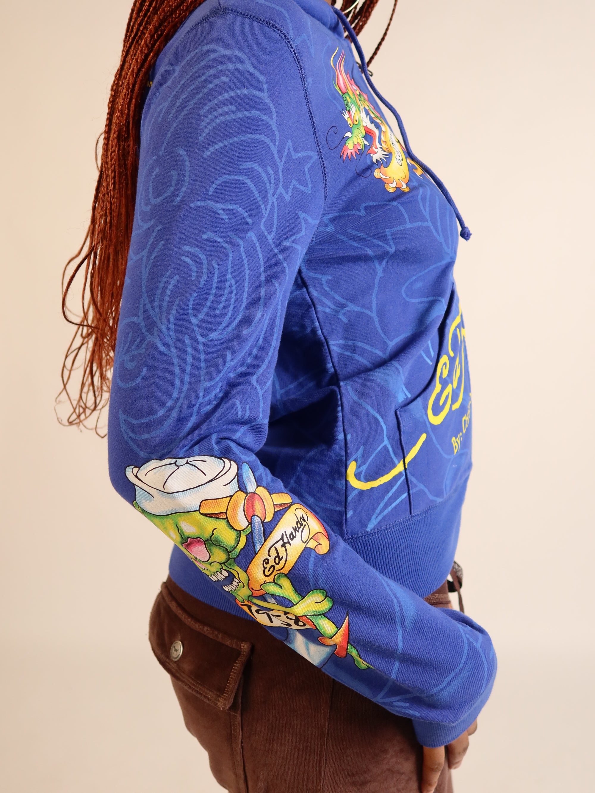 Ed Hardy Blue Dragon Zip Hoodie S/M
