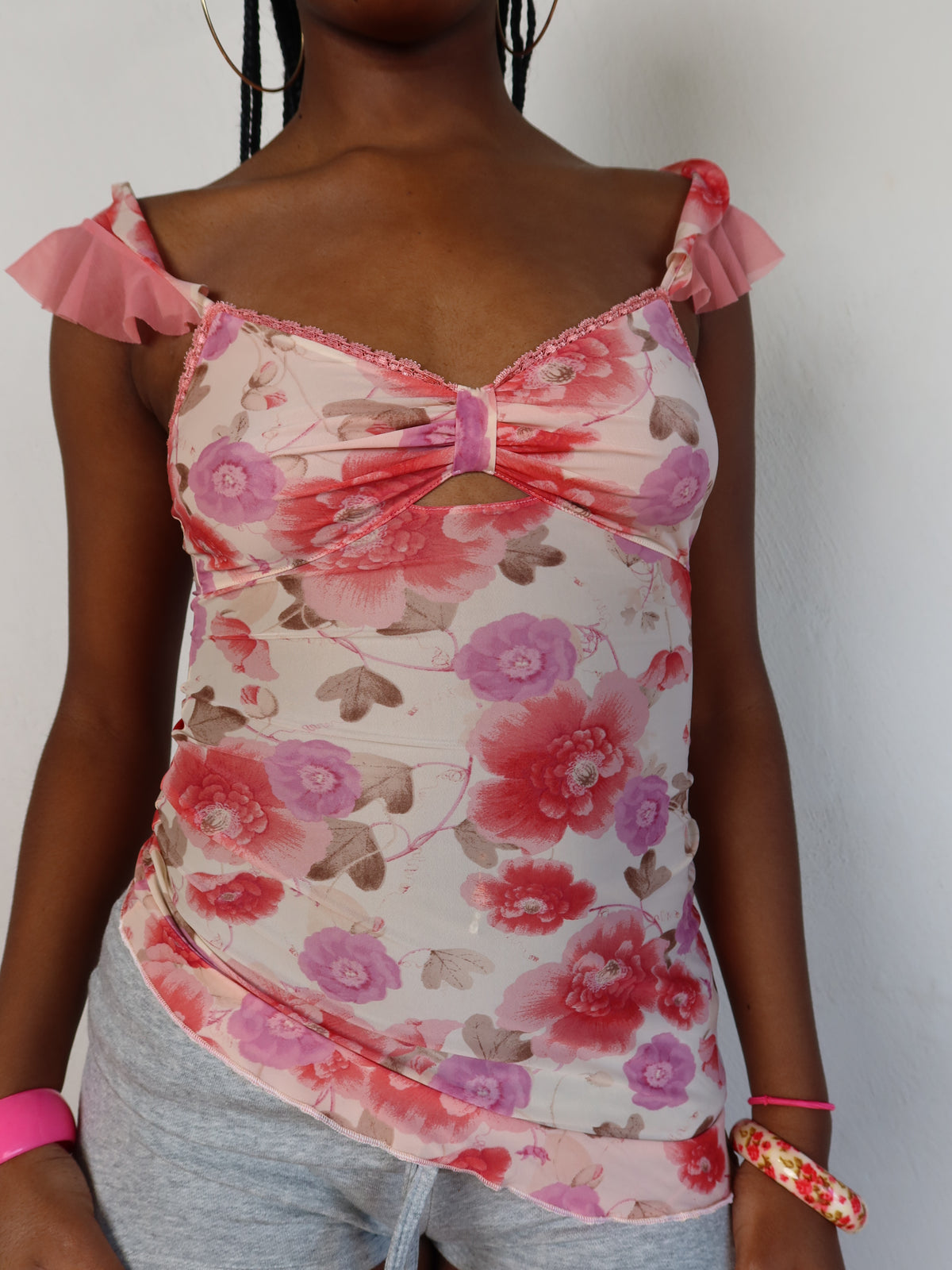 Pink Floral Mesh Cami S/M