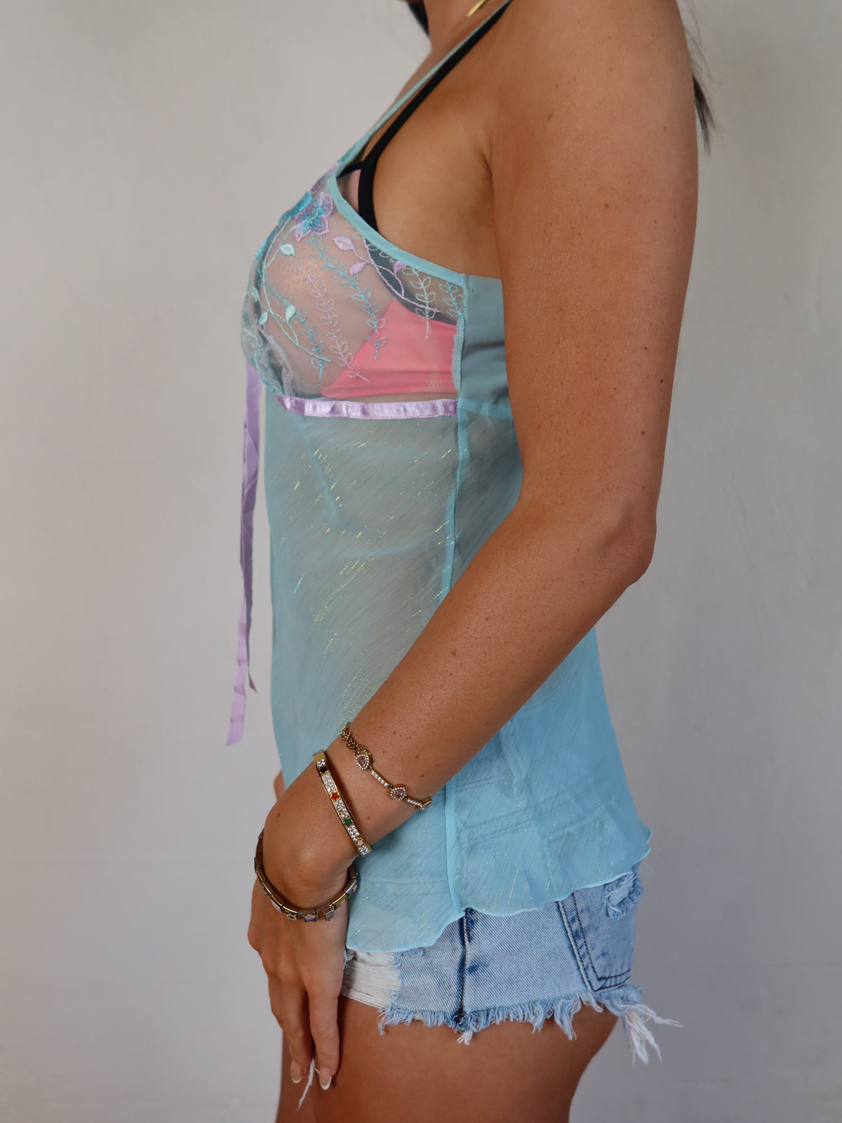 Blue Iridescent Floral Babydoll Cami S/M