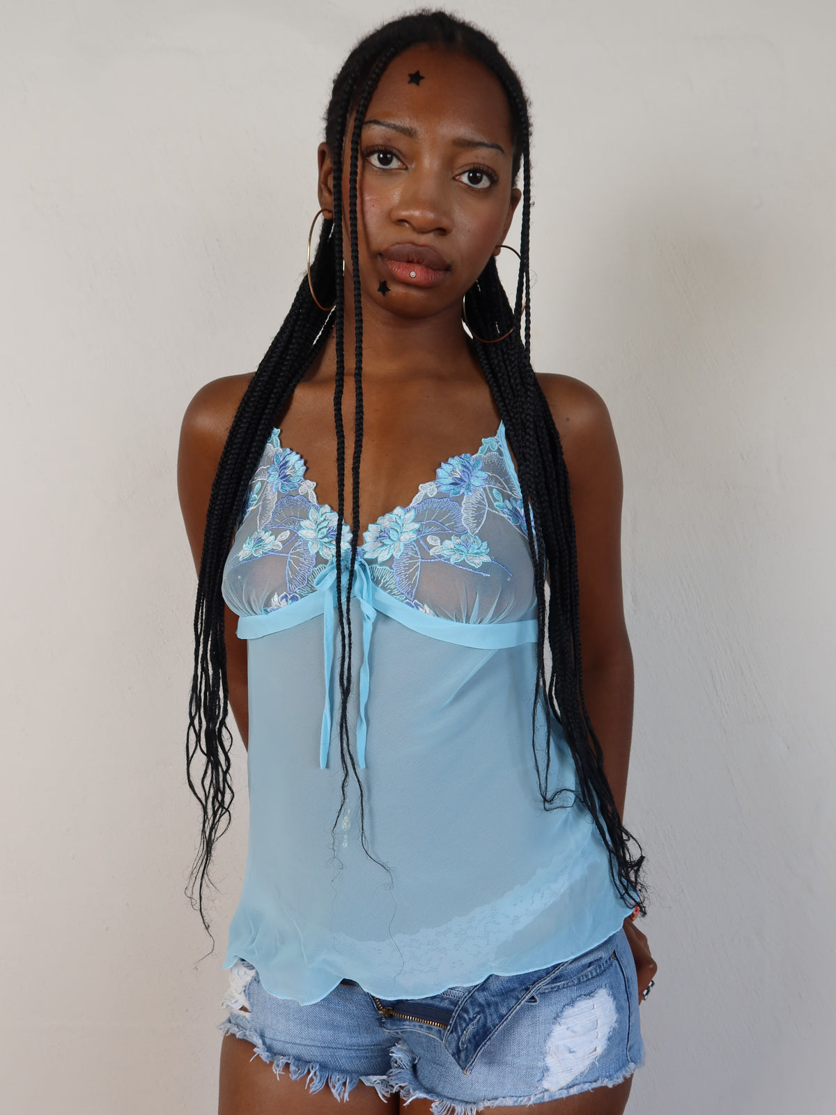 Blue Floral Mesh Babydoll Cami S/M
