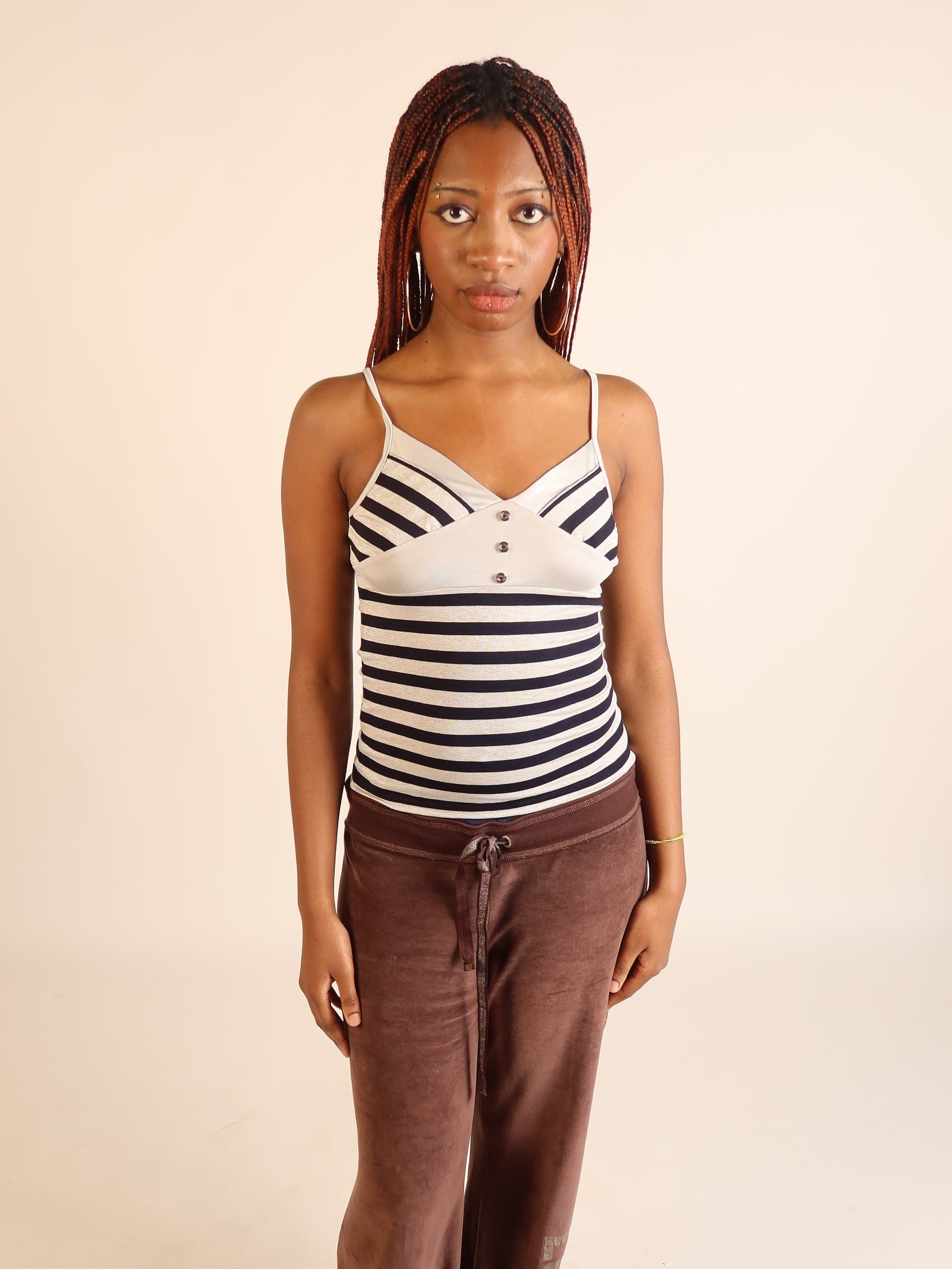 Y2K Black & Silver Stripe Top S/M
