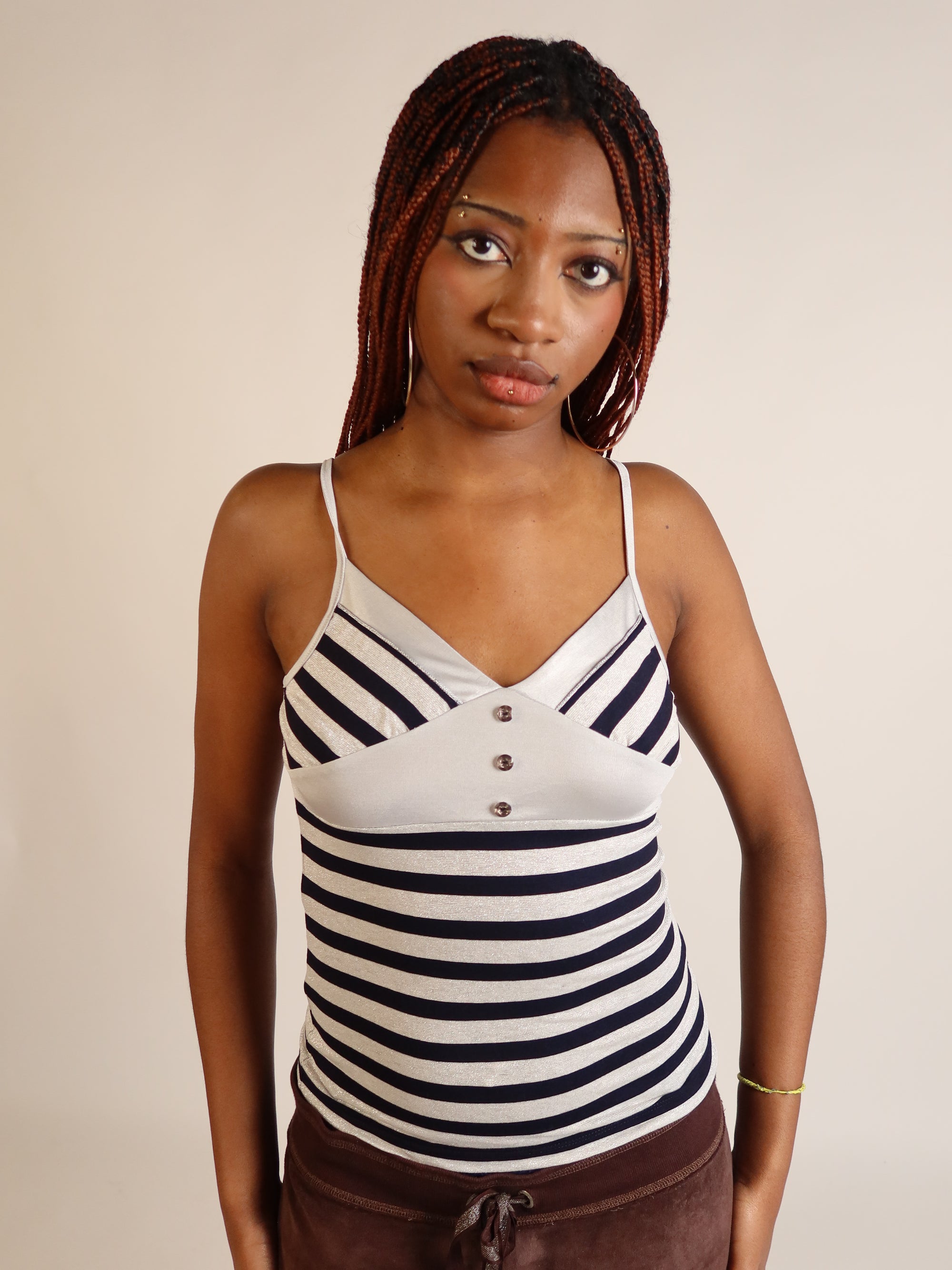 Y2K Black & Silver Stripe Top S/M