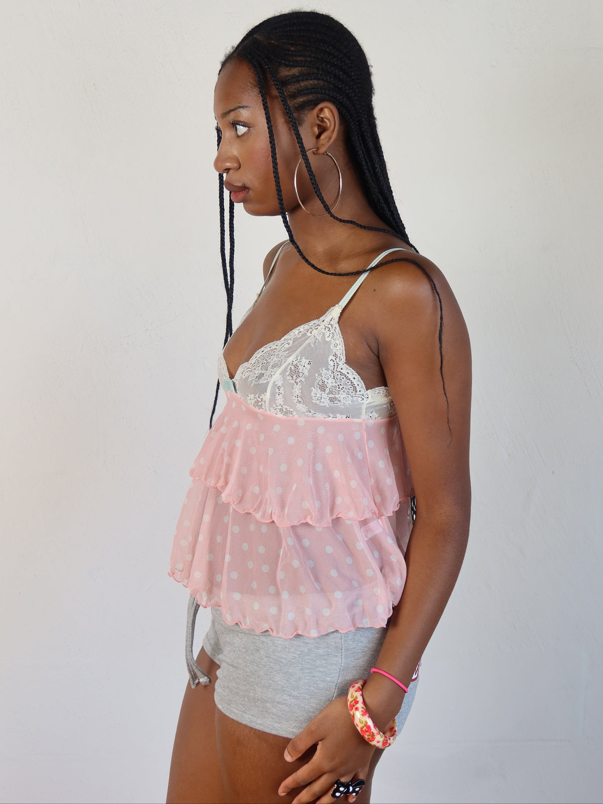 Pink Polka Dot Ruffle Cami S/M