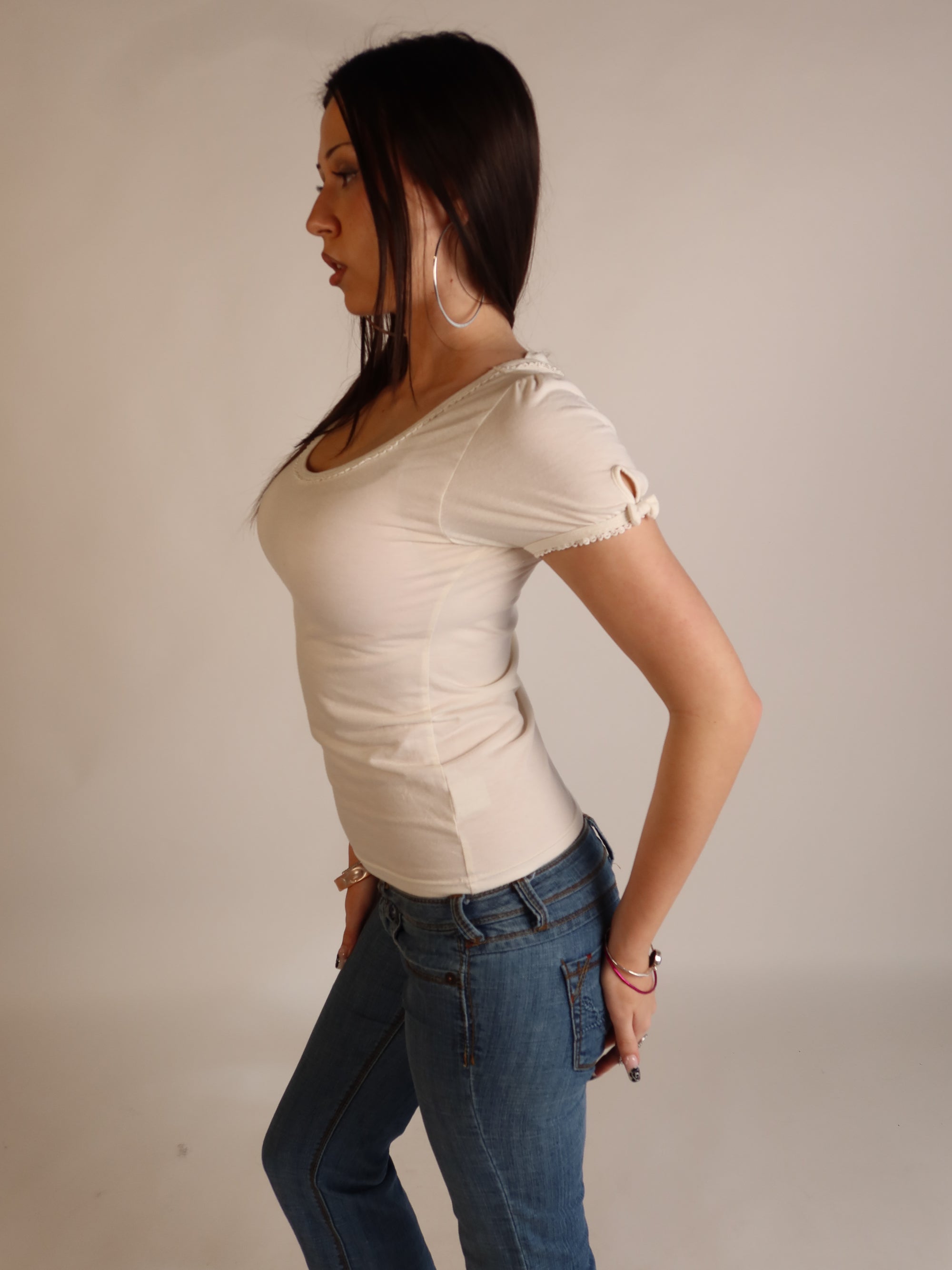 Cream Bow-Back Cap Sleeve Top S