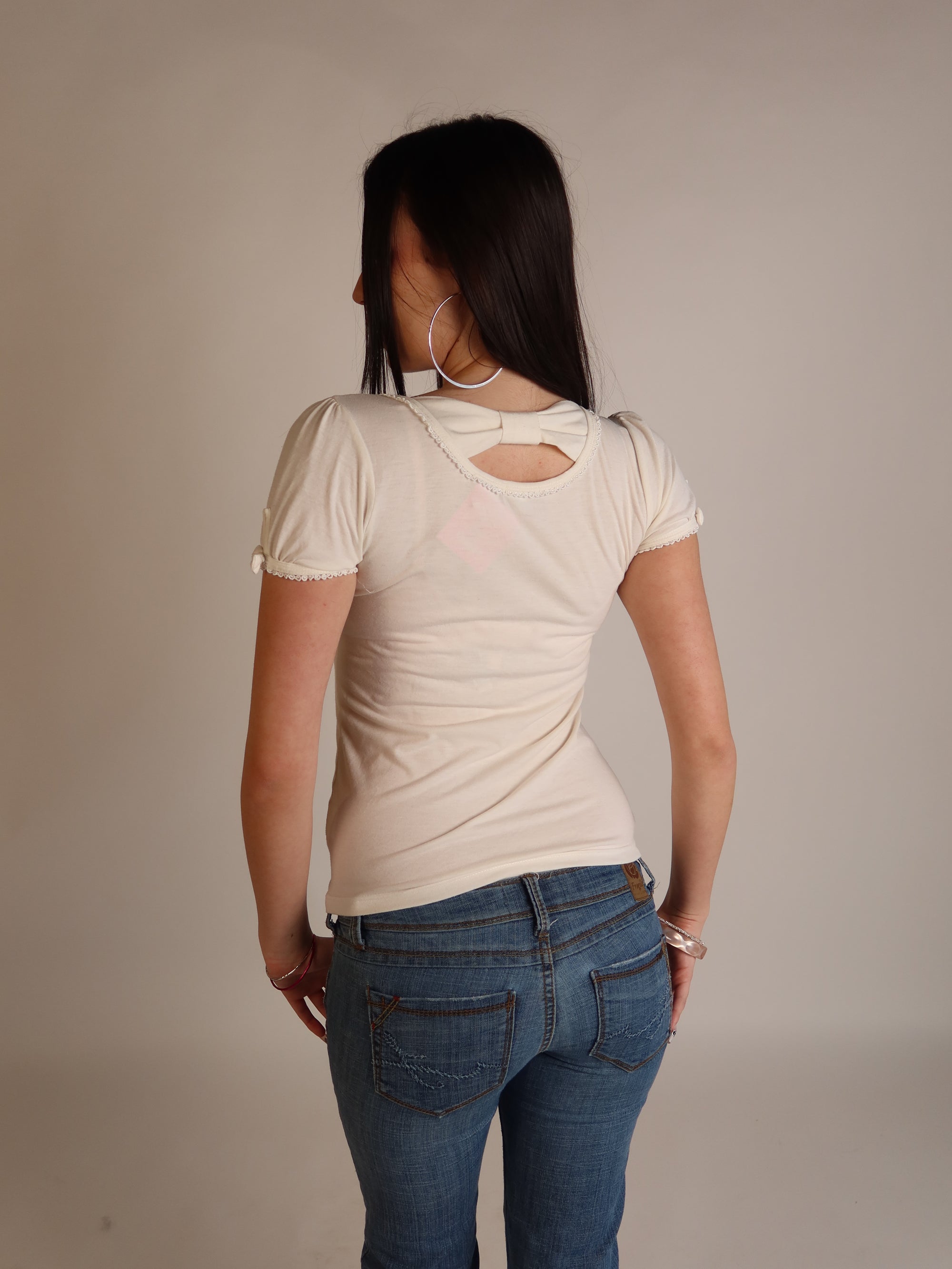 Cream Bow-Back Cap Sleeve Top S