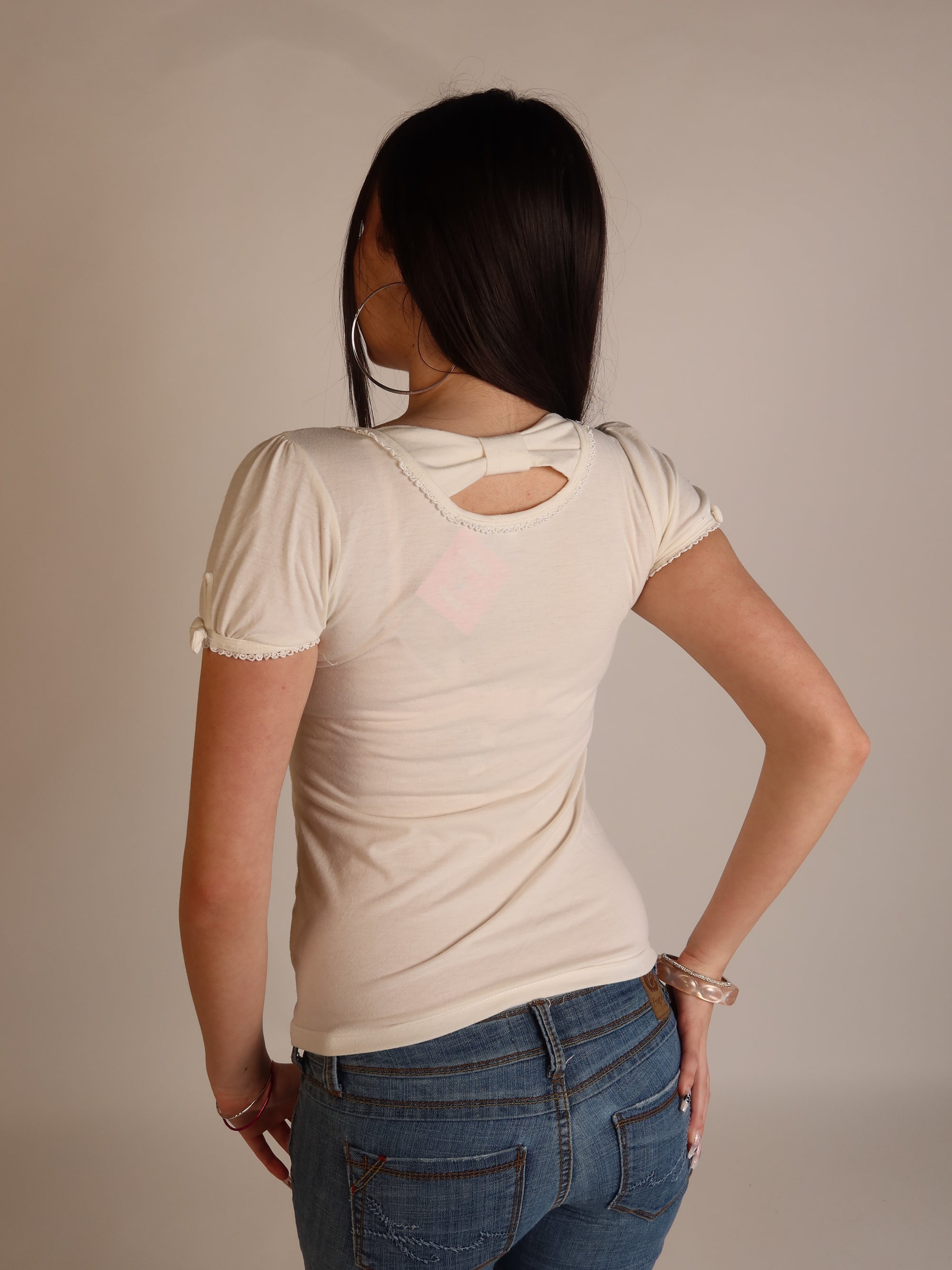 Cream Bow-Back Cap Sleeve Top S