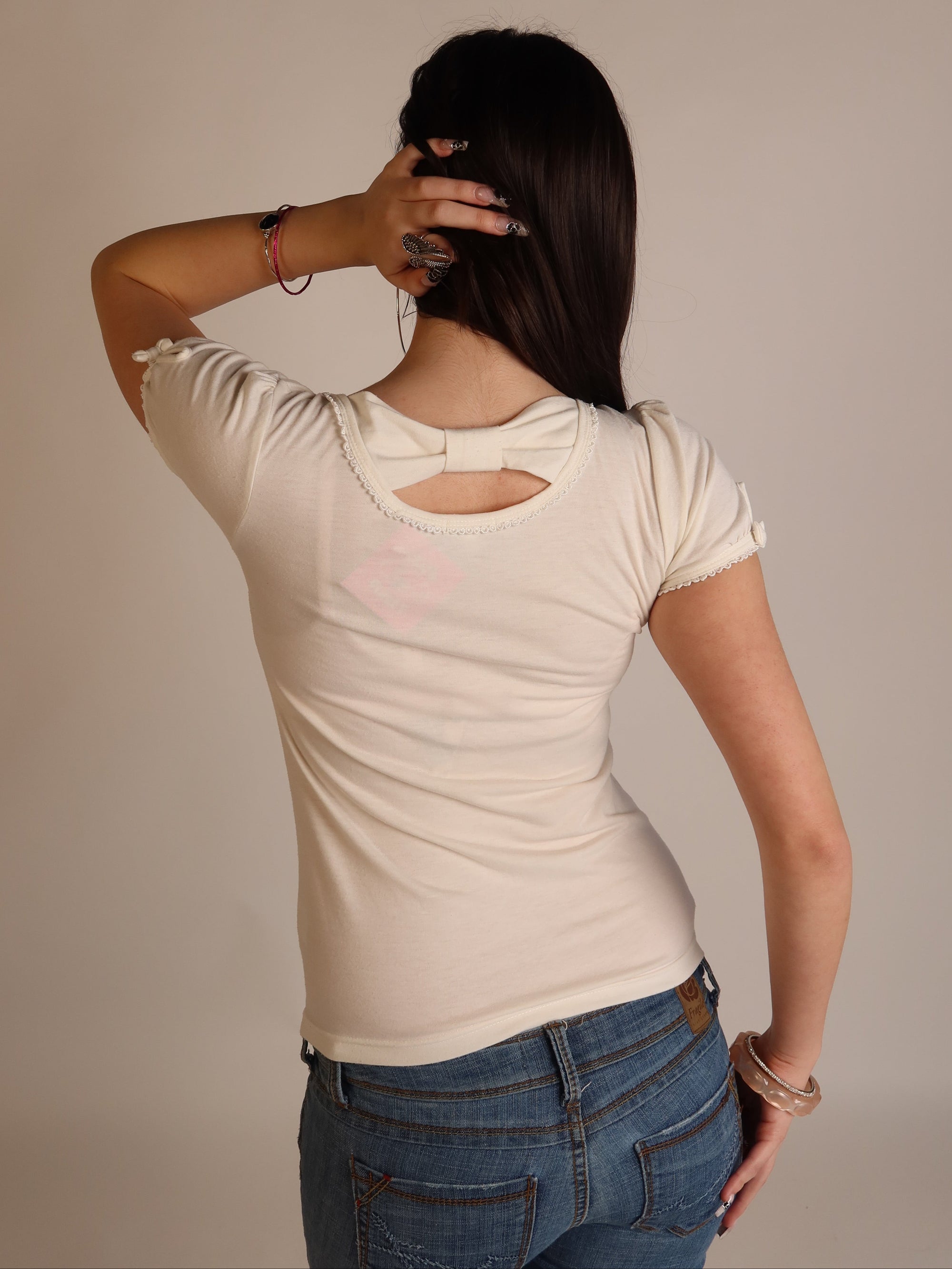 Cream Bow-Back Cap Sleeve Top S