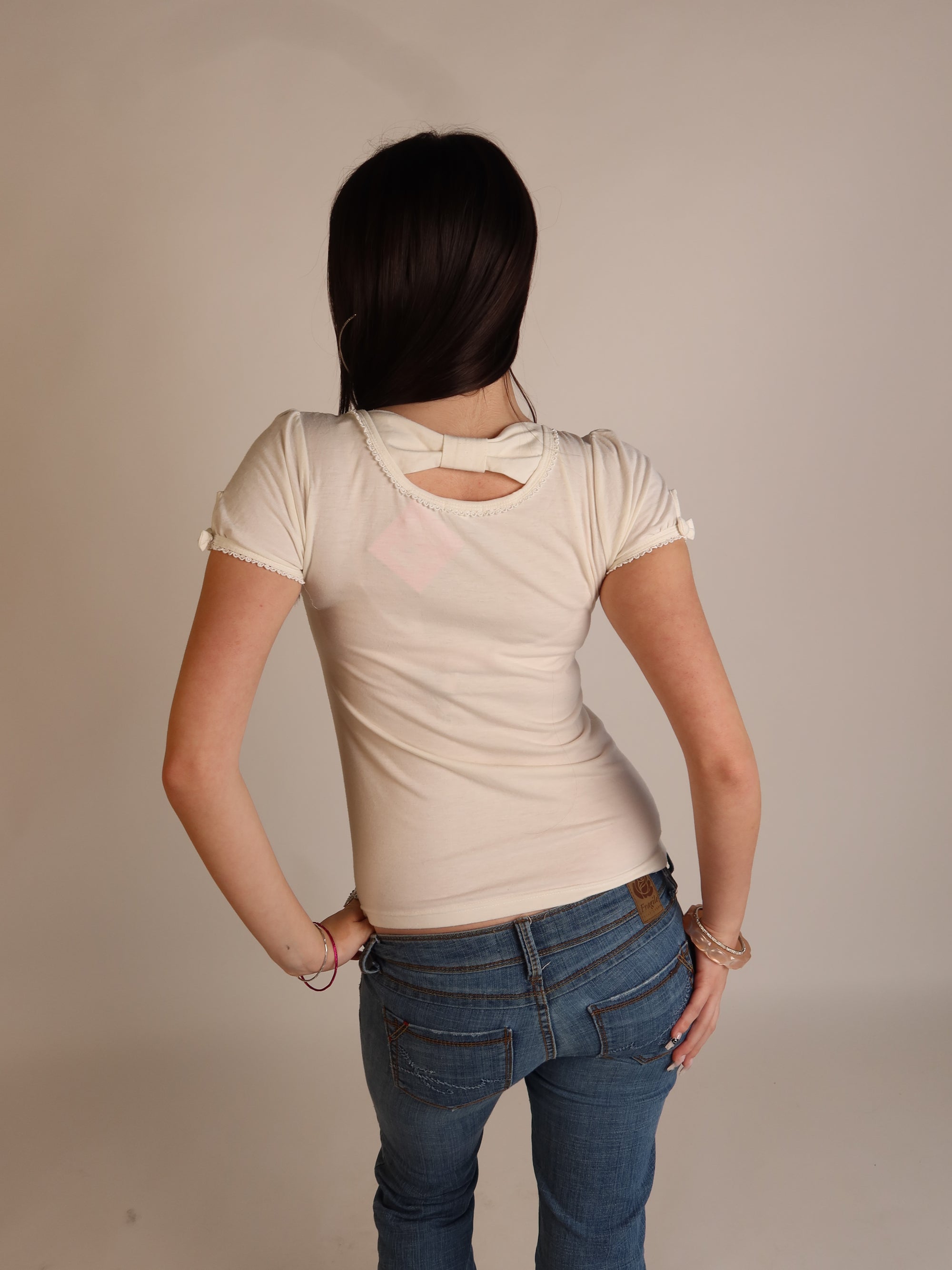 Cream Bow-Back Cap Sleeve Top S