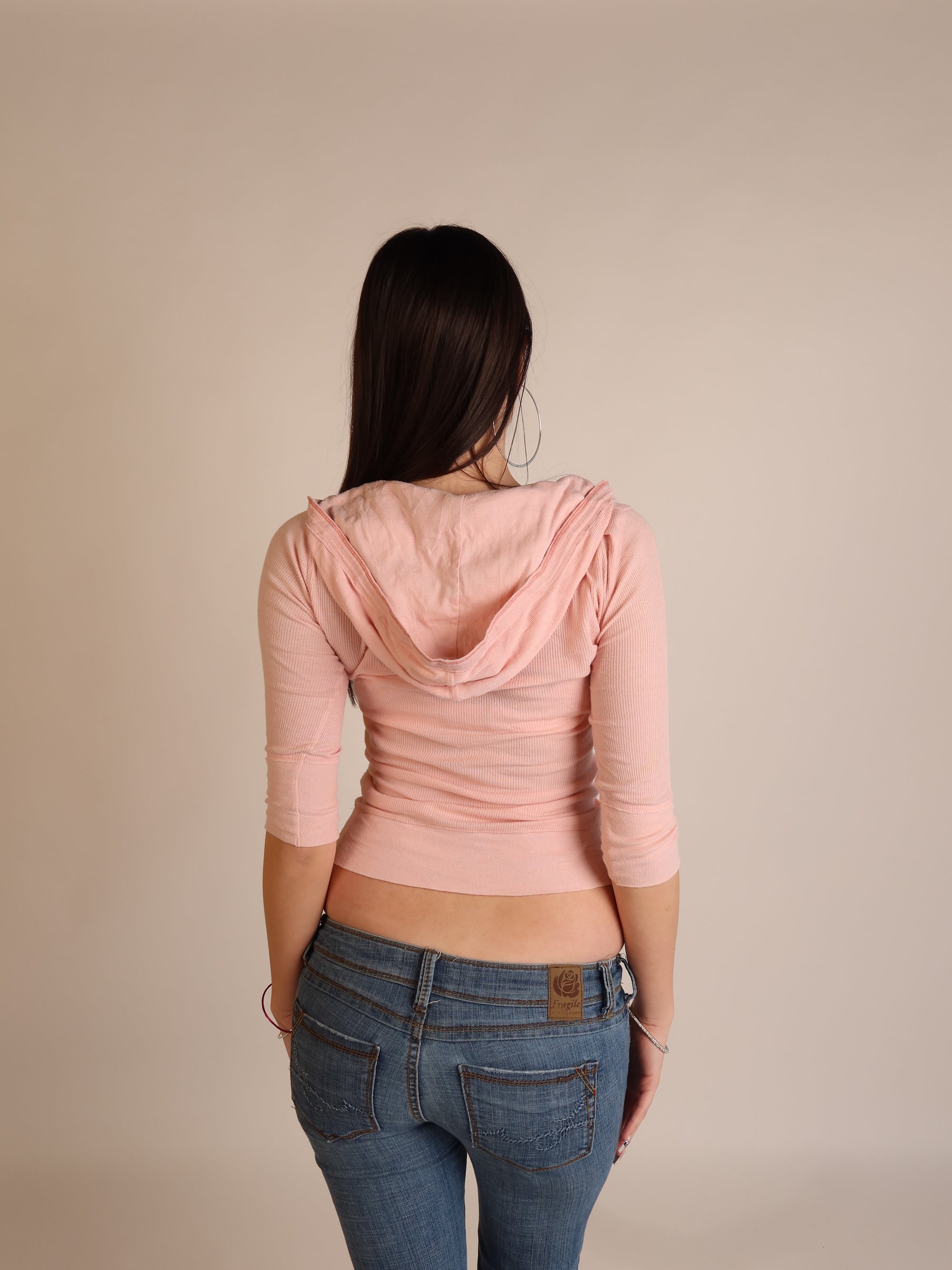 Pink Ribbed Hooded Hollister Top S