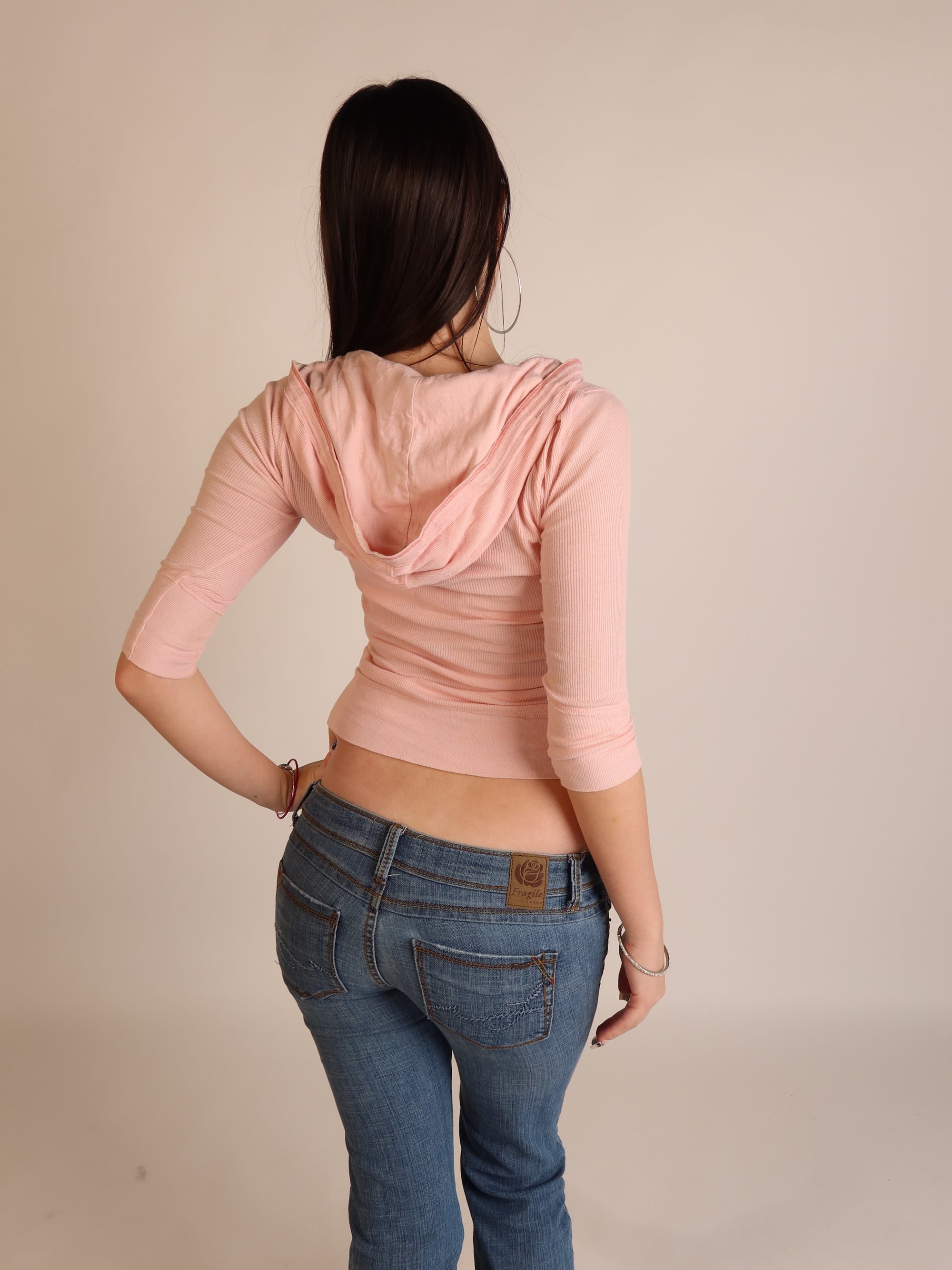 Pink Ribbed Hooded Hollister Top S