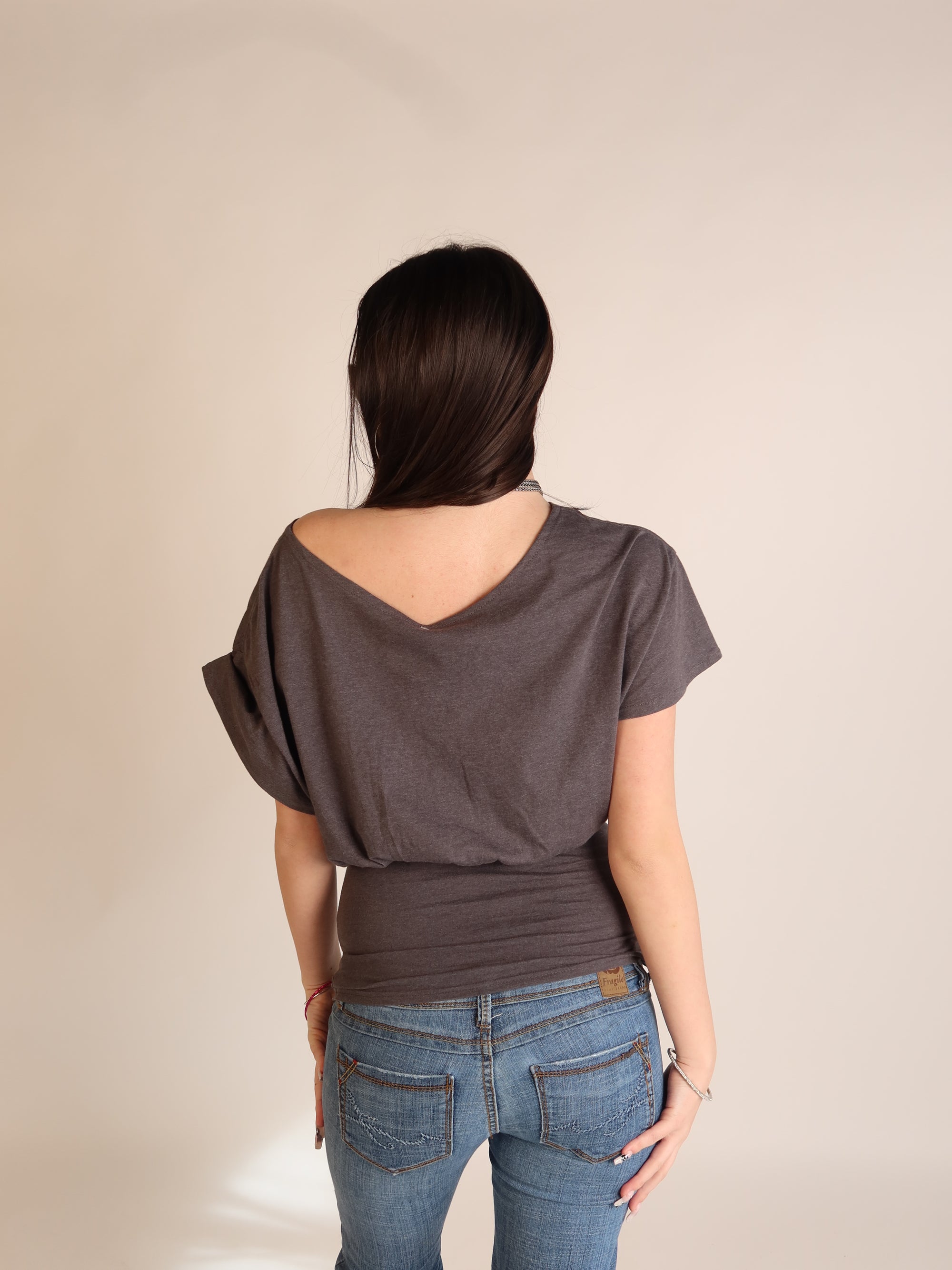 Charcoal Batwing Off-Shoulder Top S