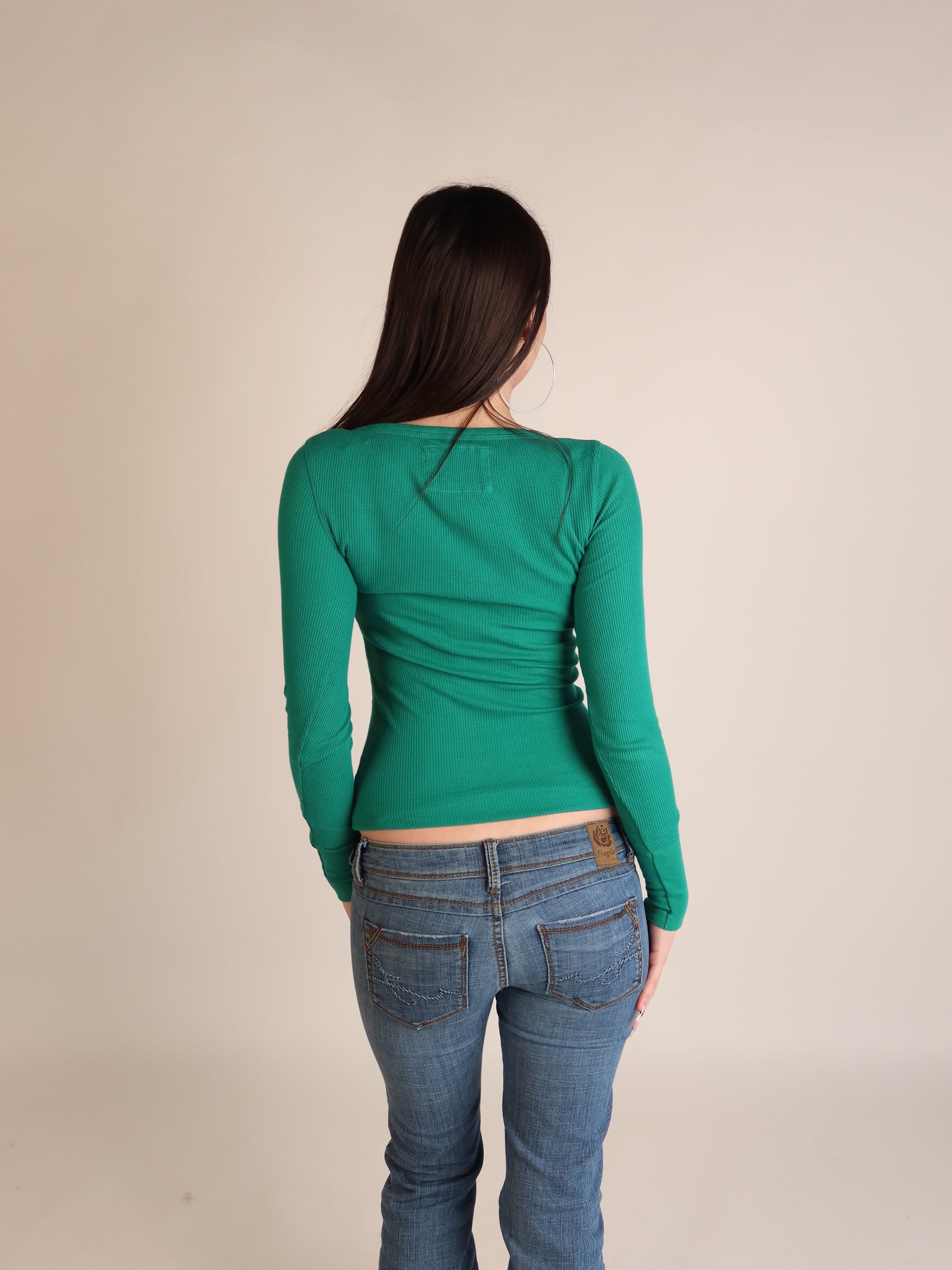 Aeropostale Green Ribbed Henley Long Sleeve S